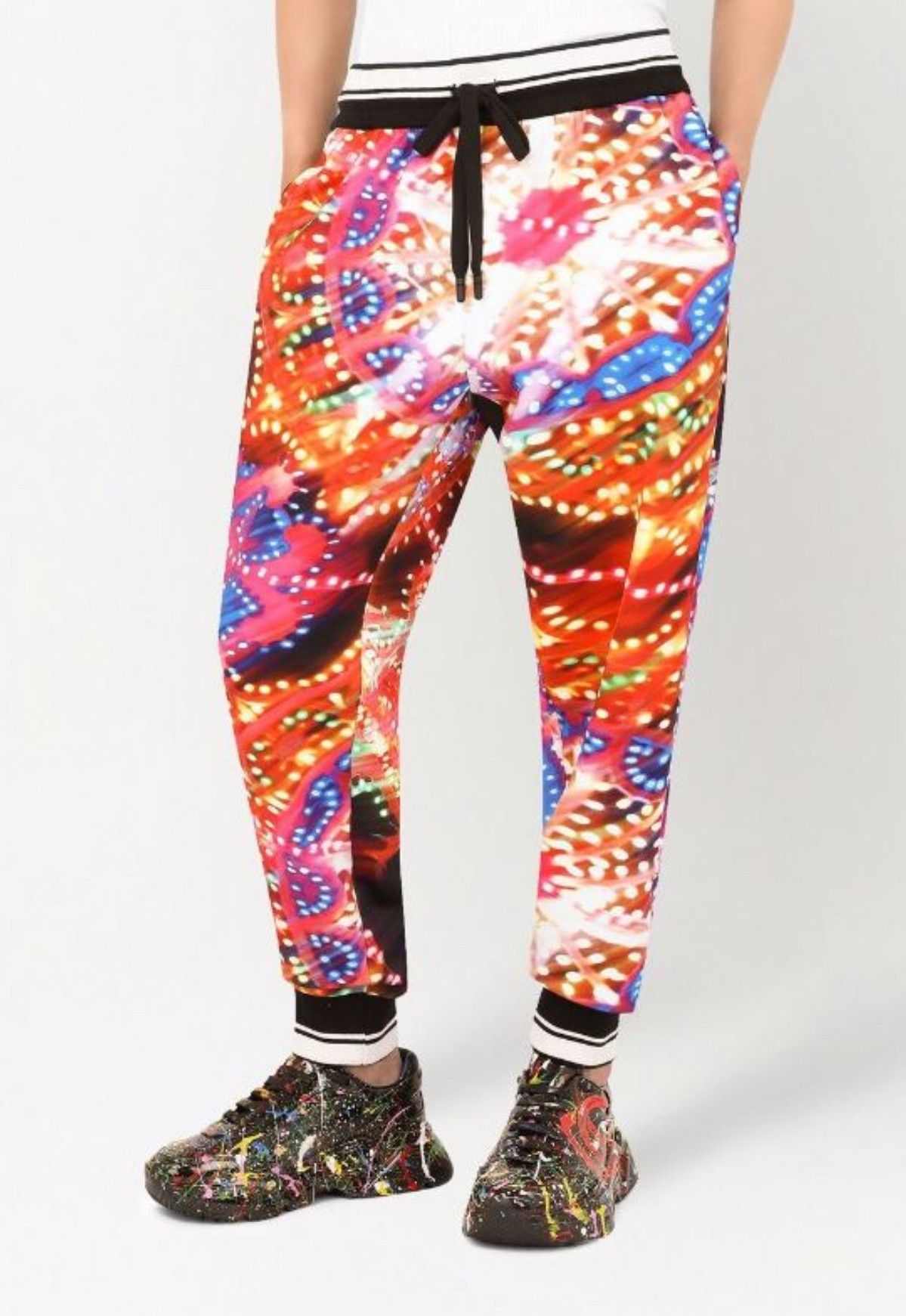 metallic-print track trousers