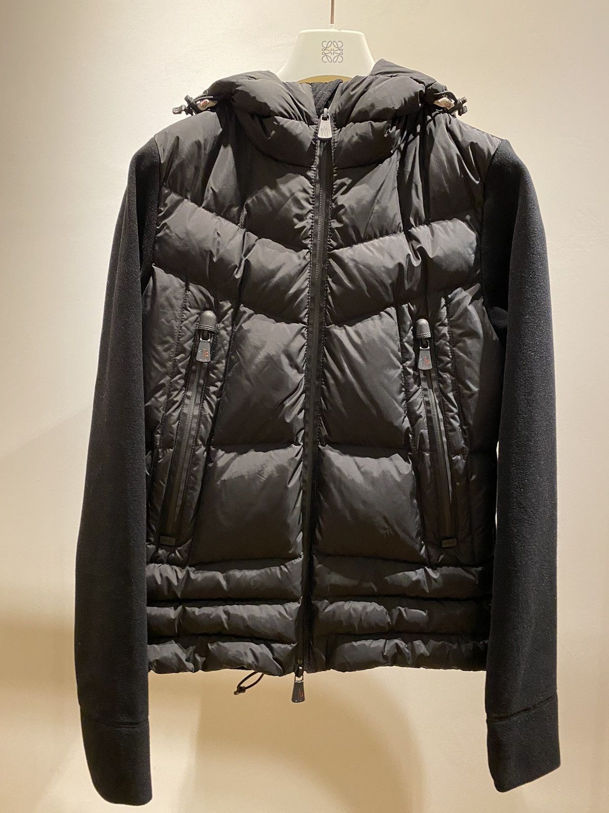 image of Moncler Grenoble Men's Maglia Hooded Down Insert Cardigan in Black (Size Small)