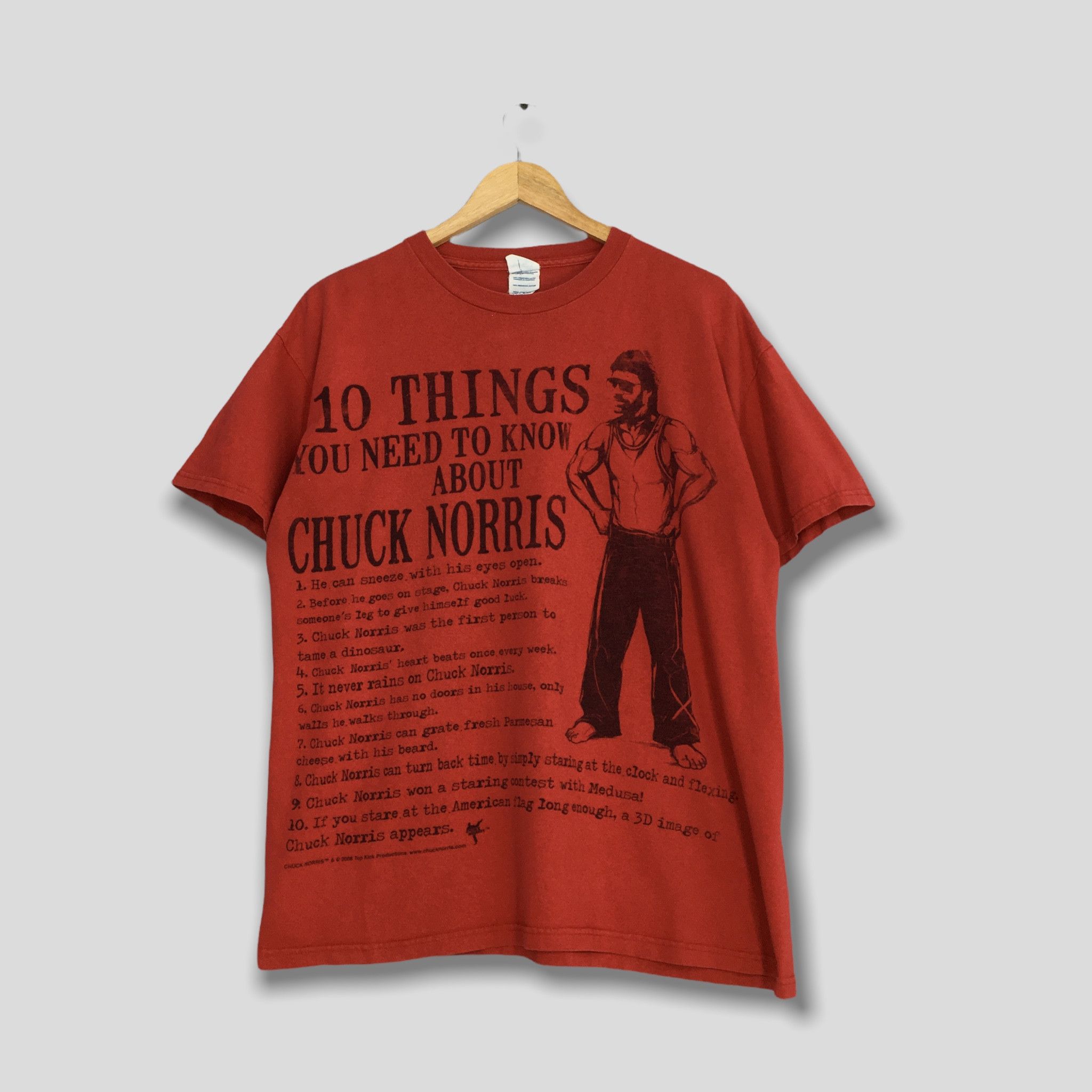 image of 1990S Chuck Norris American Actor Movies Tshirt in Red, Men's (Size Large)