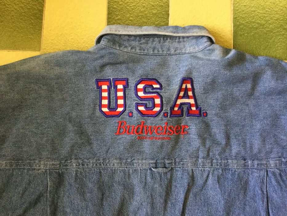 Vintage Budweiser Denim Shirt with letters sewn embroidered at back ...