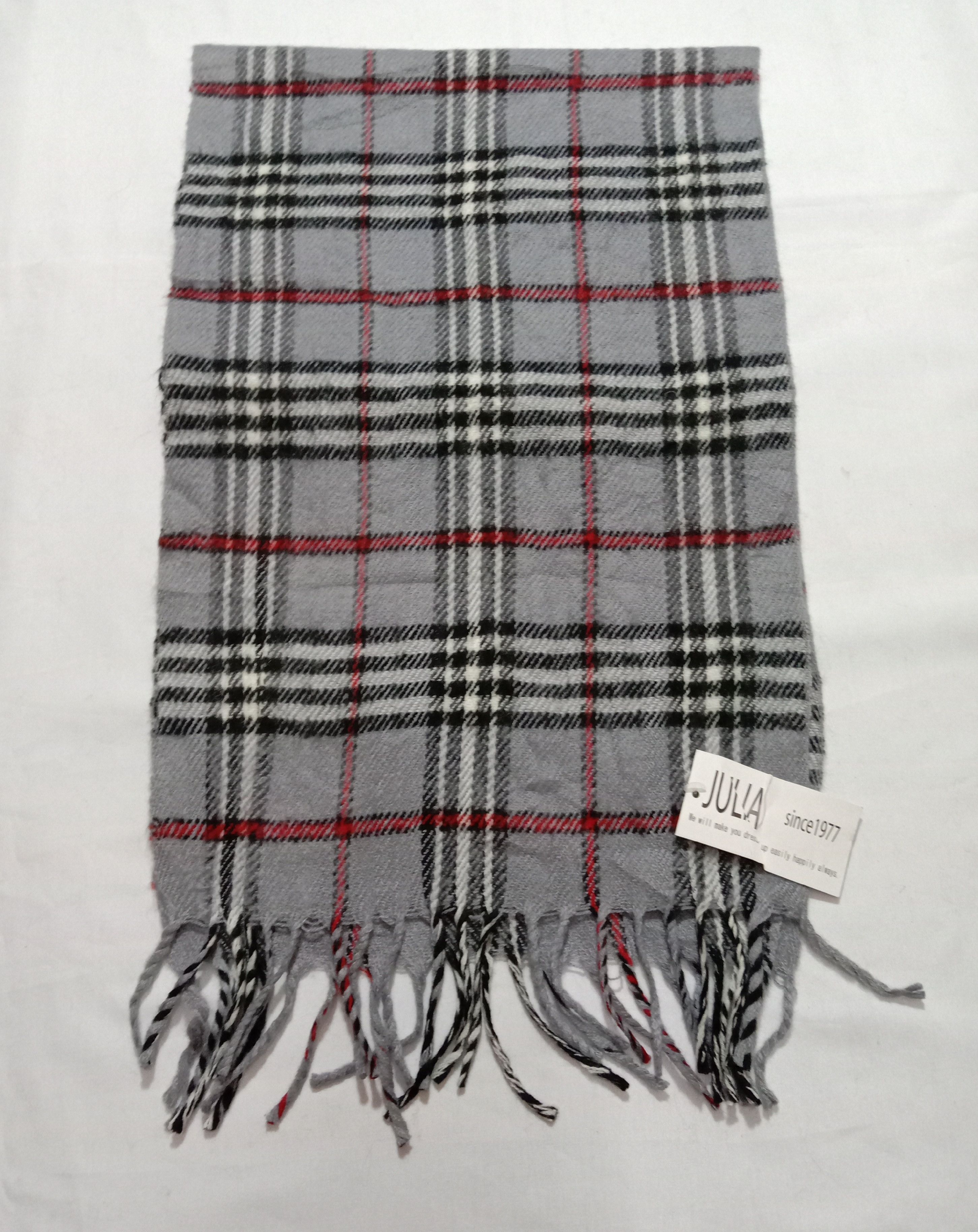 Designer Julia Muffler/Scarf Gray Color Check Plaid Design Size ONE SIZE - 6 Thumbnail