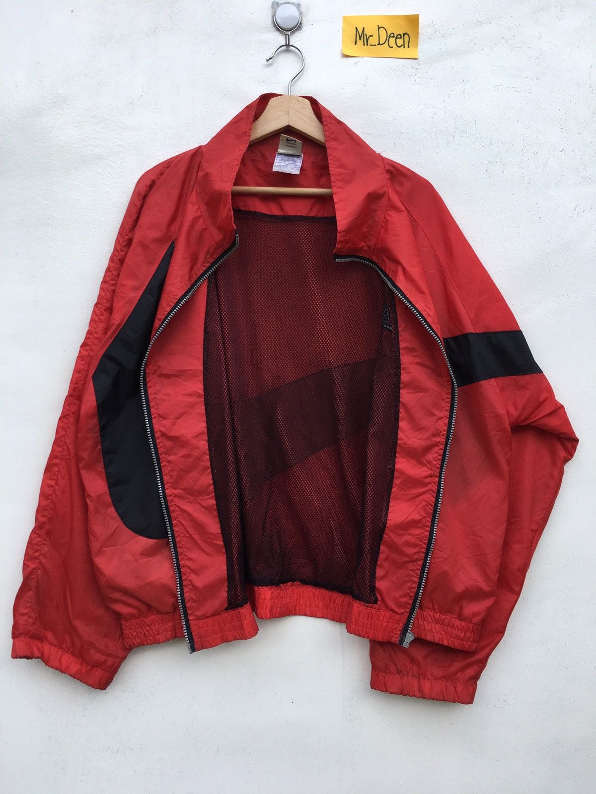 Nike Vintage Red Nike Big Black Logo Swoosh Windbreaker Size US XL / EU 56 / 4 - 10 Thumbnail