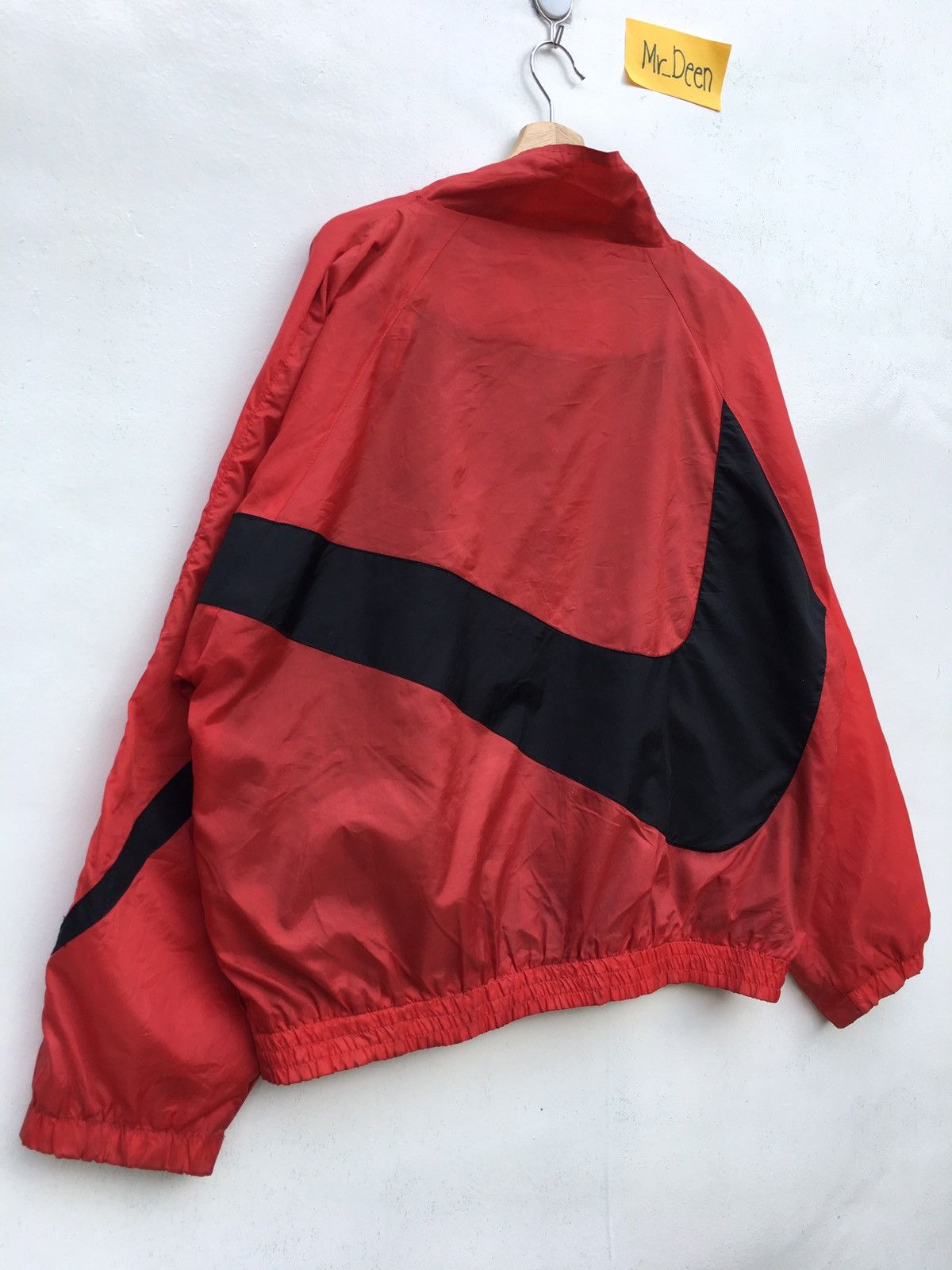 Nike Vintage Red Nike Big Black Logo Swoosh Windbreaker Size US XL / EU 56 / 4 - 12 Thumbnail