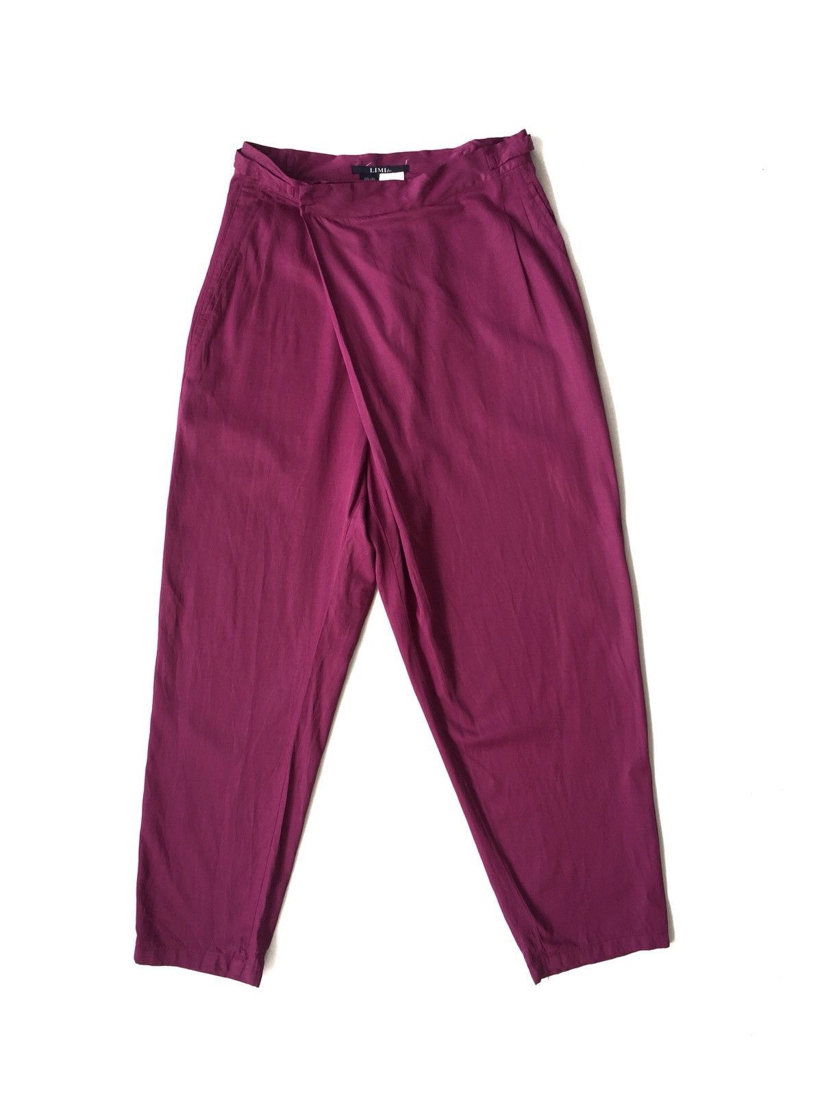image of Limi Feu x Yohji Yamamoto Grailyohji Yamamoto Limi Rayon Blend Fold Pants in Magenta (Size 30)