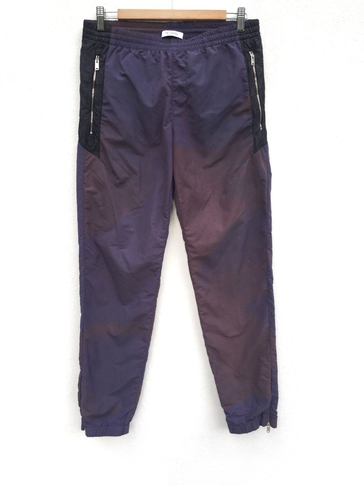 image of Tim Coppens Dope"lux” Slim Leather Trimmed Nylon Jogger Pants in Acid Wash, Men's (Size 32)