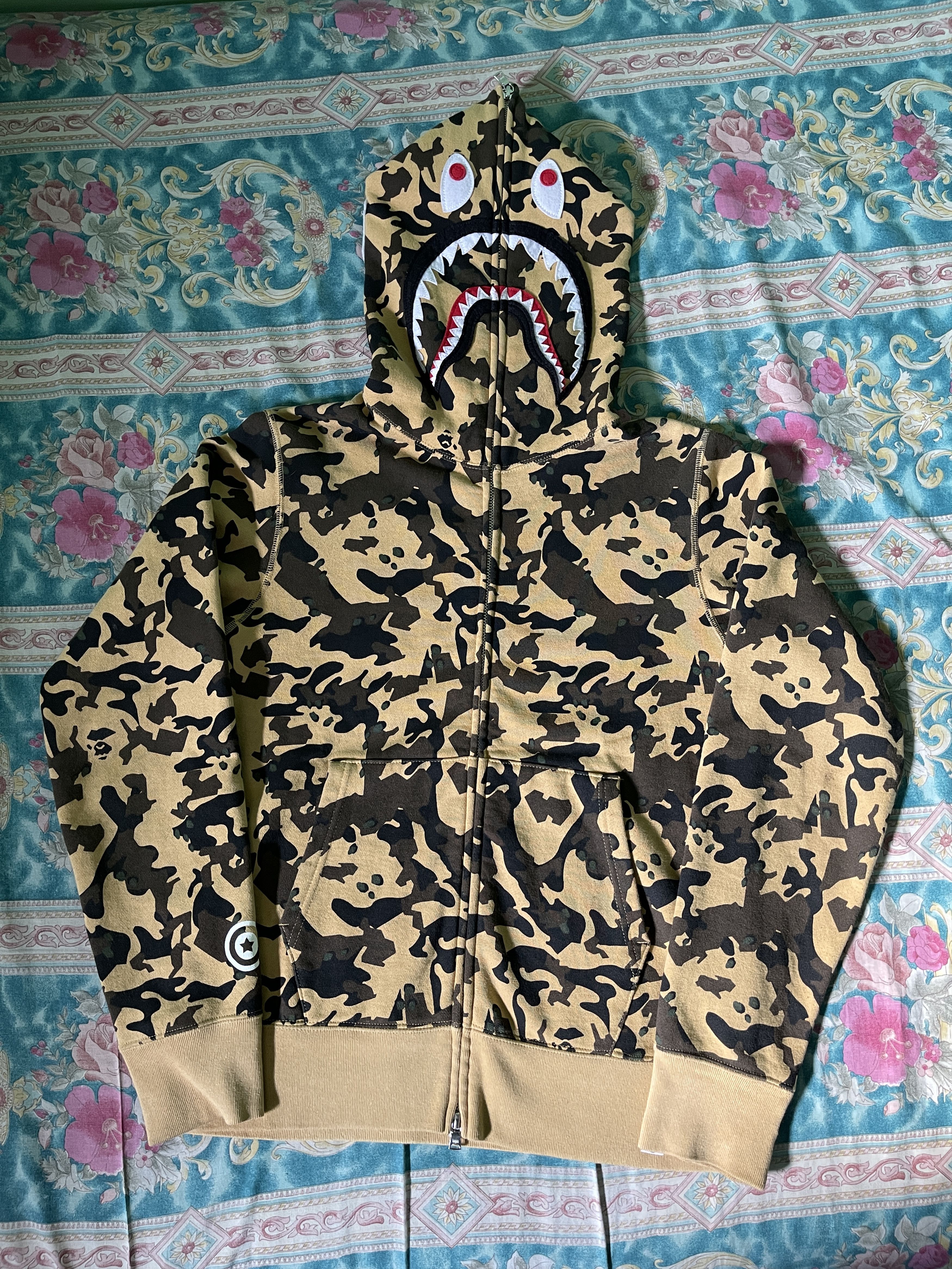 image of Hoodie Bape Shark Yellow Camo, Men's (Size Small)