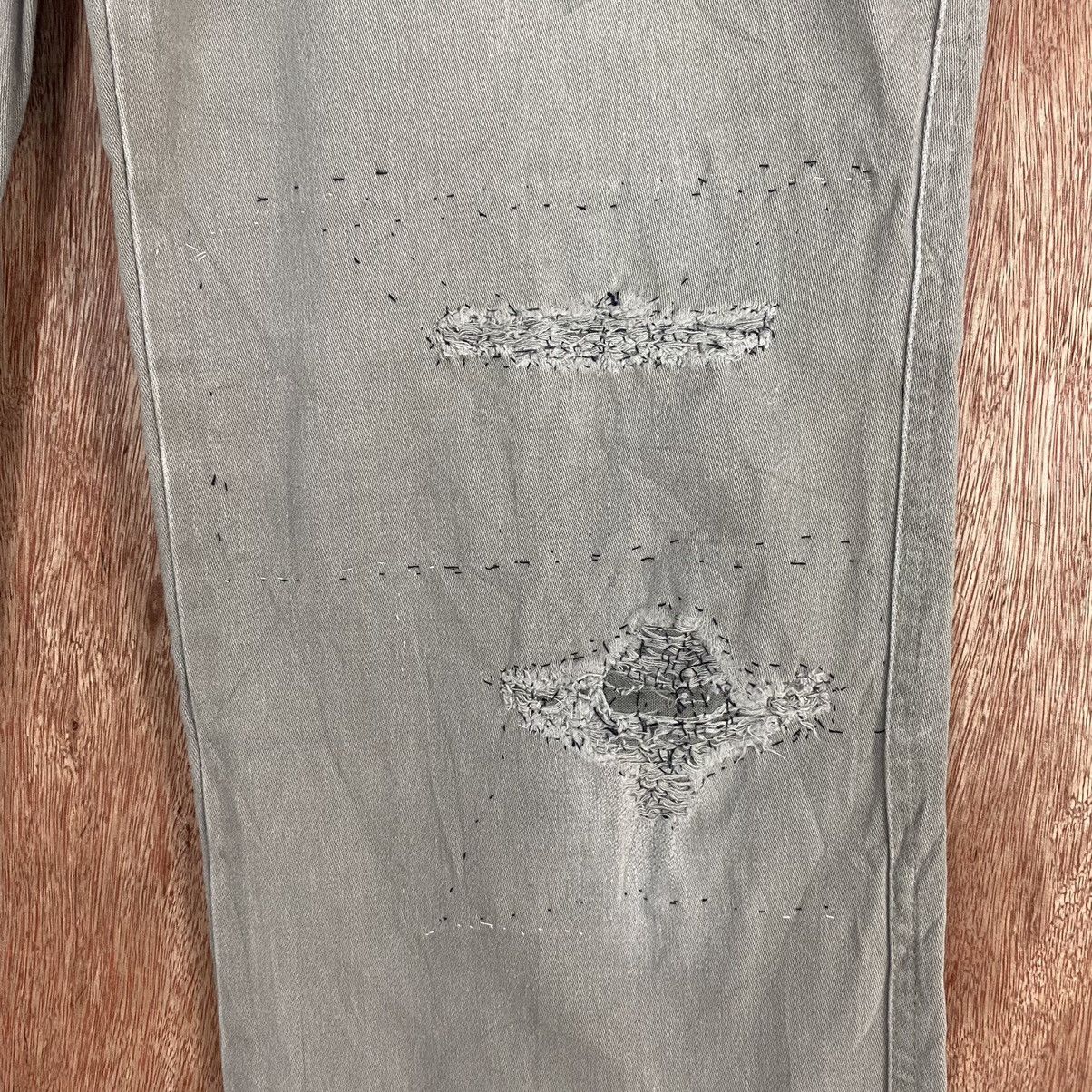 Wrangler DL Wrangler Grey Straight distressed sashiko Pants #c776 Size US 30 / EU 46 - 5 Thumbnail