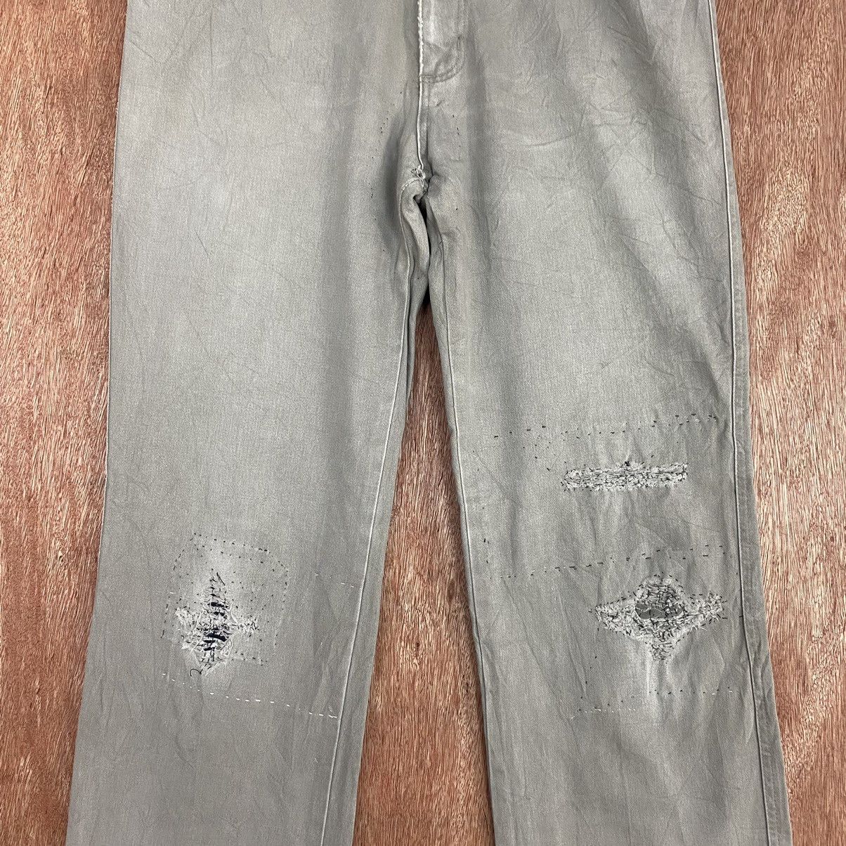 Wrangler DL Wrangler Grey Straight distressed sashiko Pants #c776 Size US 30 / EU 46 - 4 Thumbnail