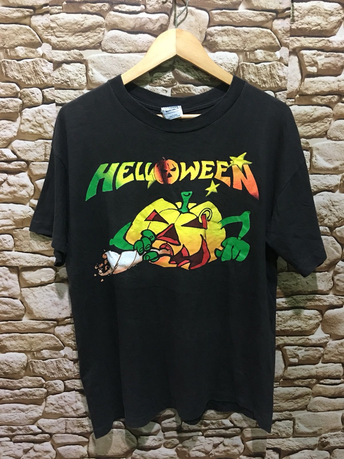 Vintage 90s Helloween metal band german black Tshirt..