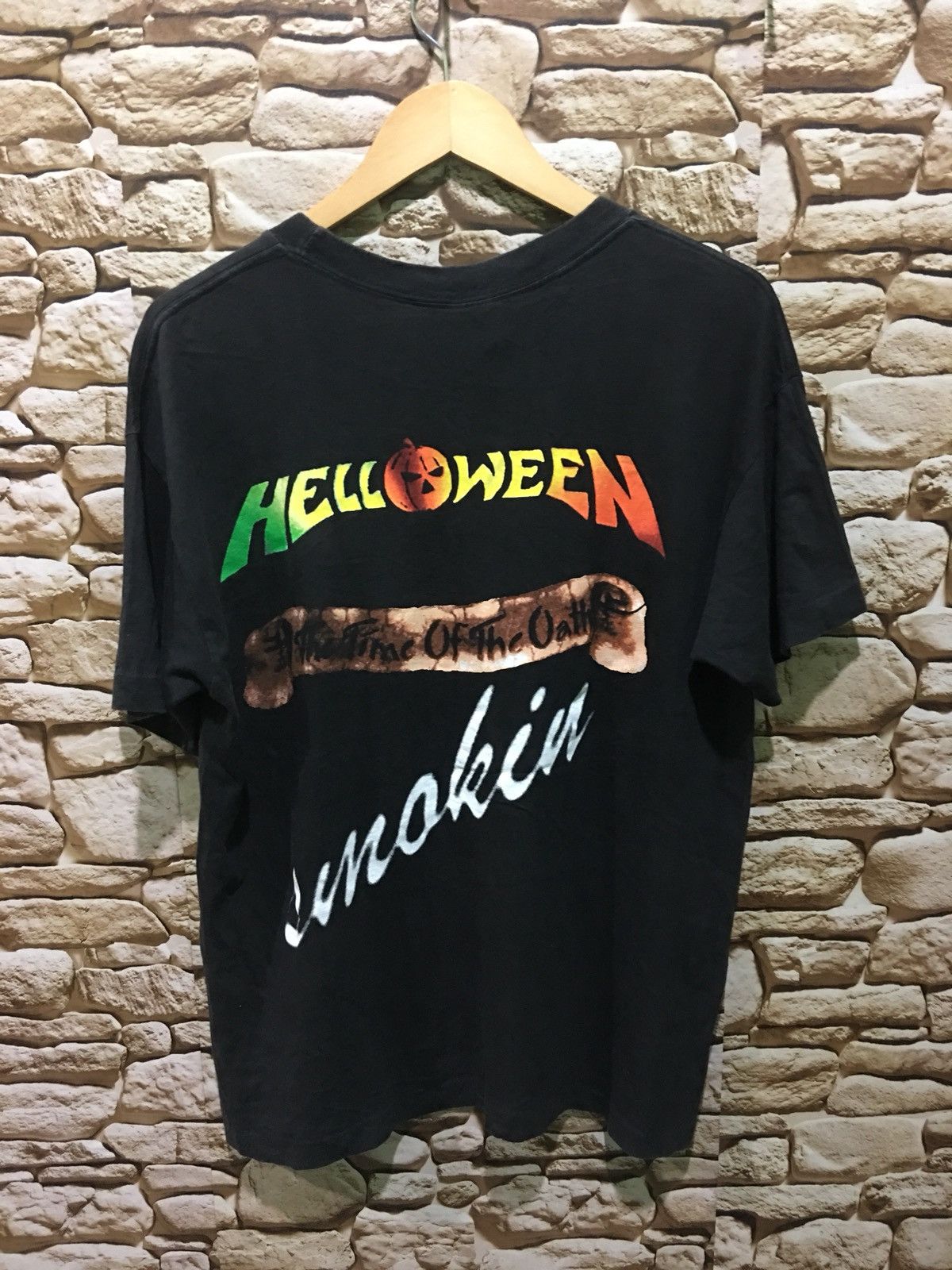 Vintage 90s Helloween metal band german black Tshirt..