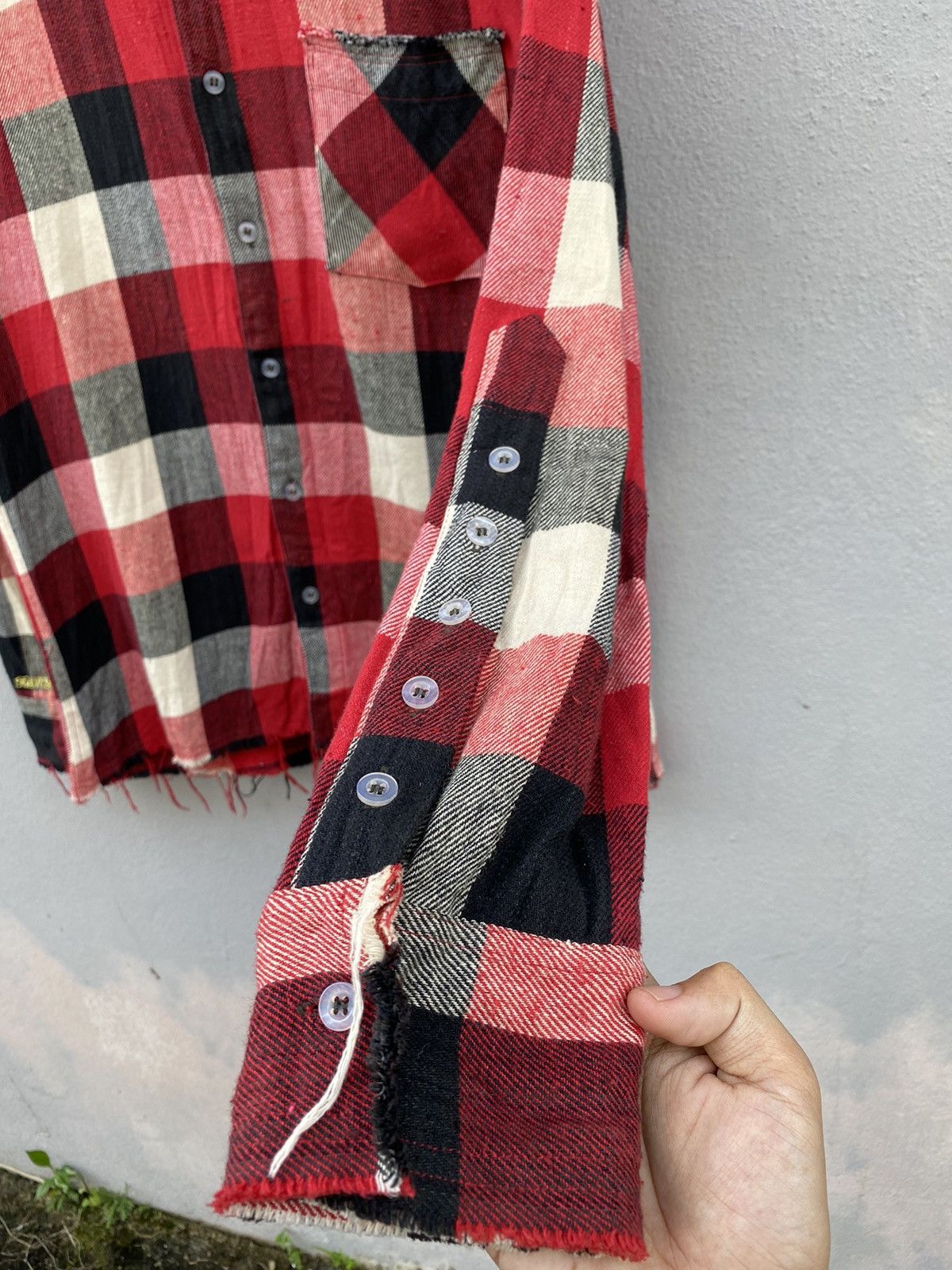 Jean-Michel Basquiat 💥BASQUIAT Distress Design Checked Flannel Size US L / EU 52-54 / 3 - 2 Thumbnail
