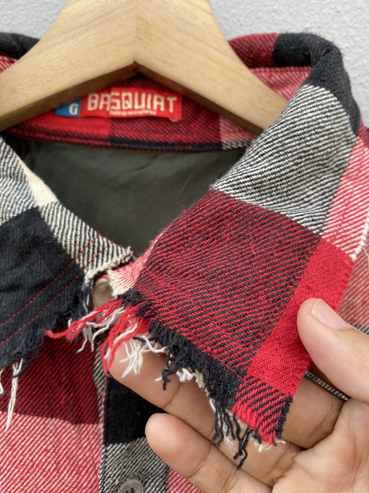 Jean-Michel Basquiat 💥BASQUIAT Distress Design Checked Flannel Size US L / EU 52-54 / 3 - 6 Thumbnail