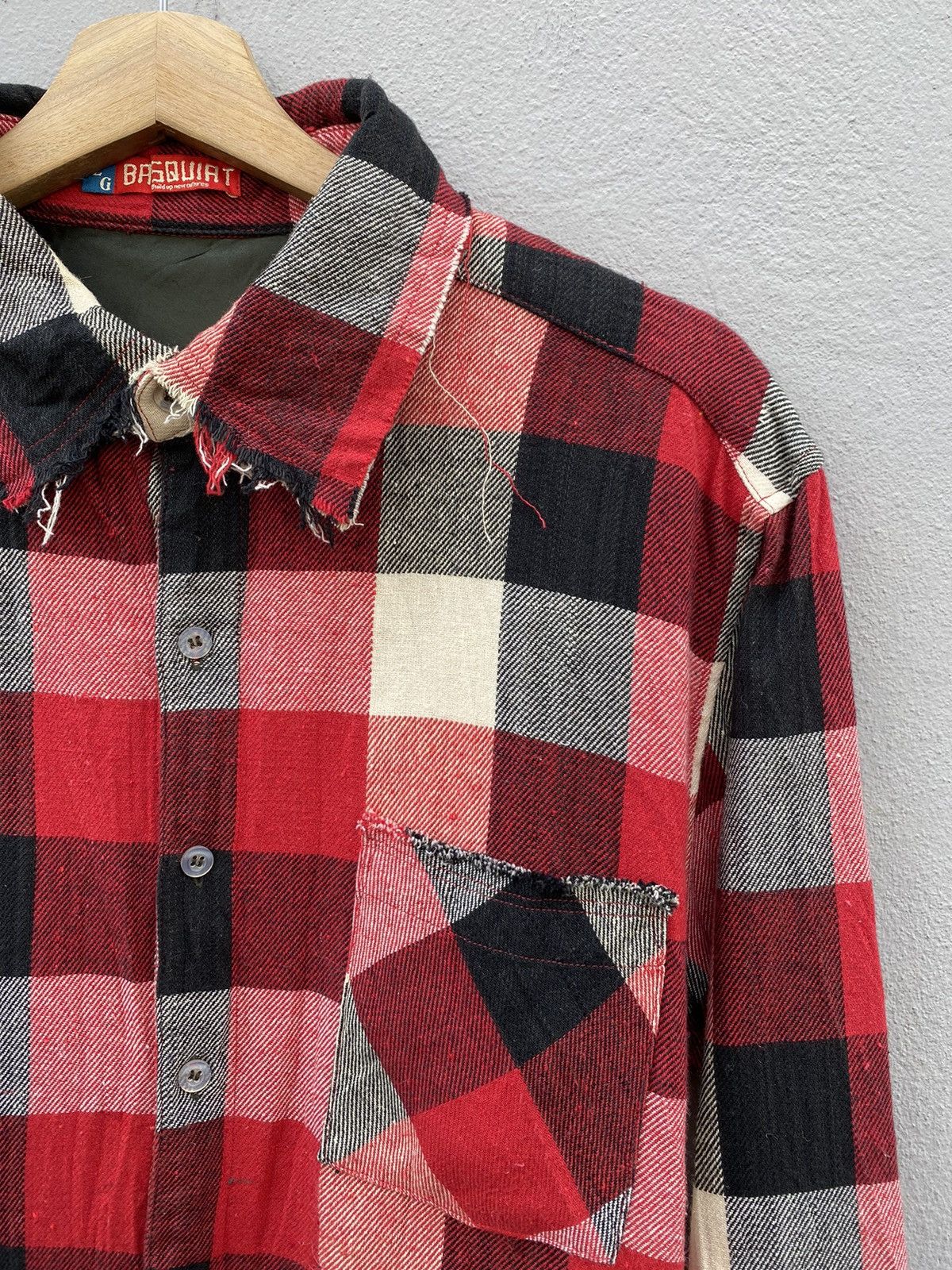 Jean-Michel Basquiat 💥BASQUIAT Distress Design Checked Flannel Size US L / EU 52-54 / 3 - 9 Thumbnail