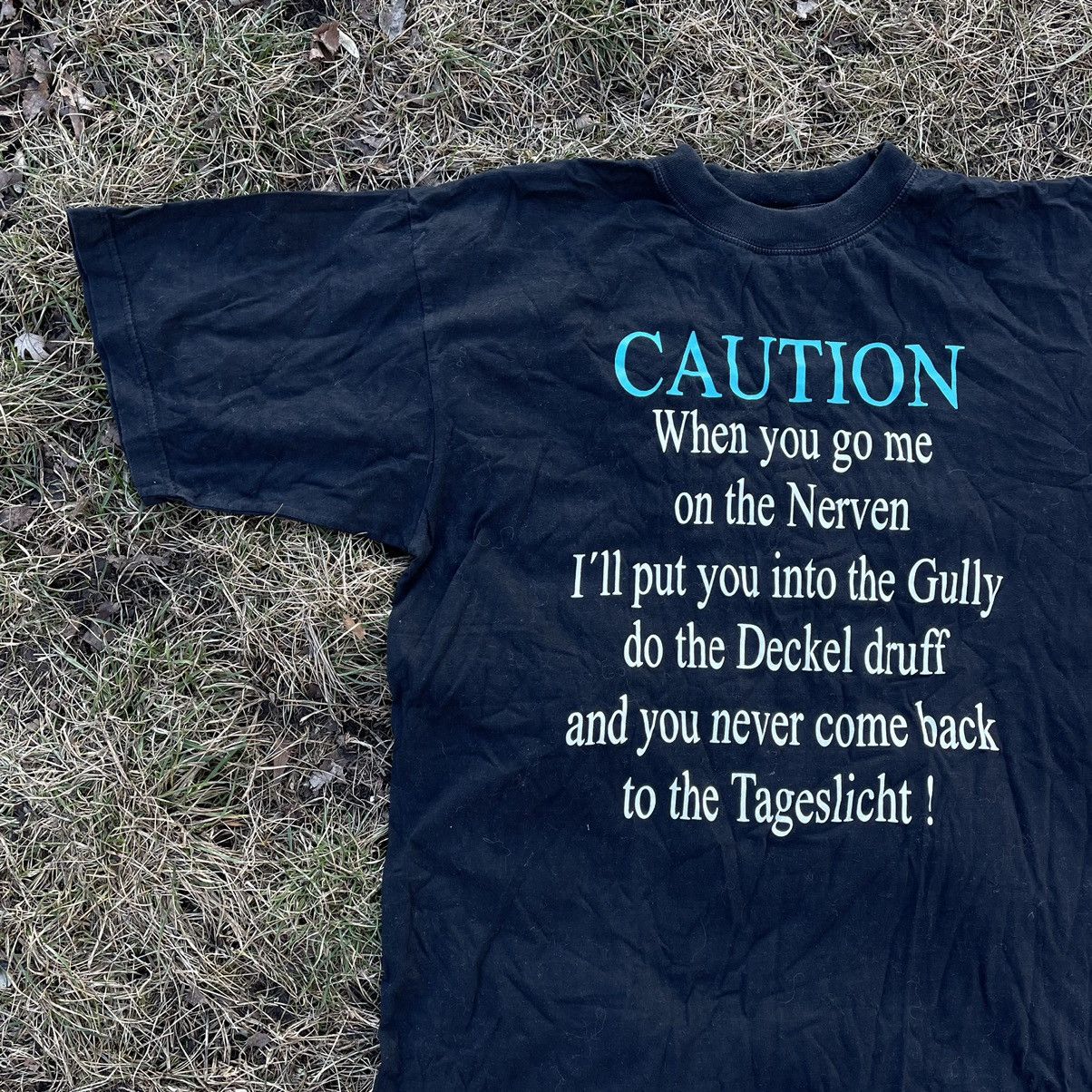 Vintage Vintage Y2K Graphic Tee Caution Warning Sun Faded Punk L Size US L / EU 52-54 / 3 - 4 Thumbnail