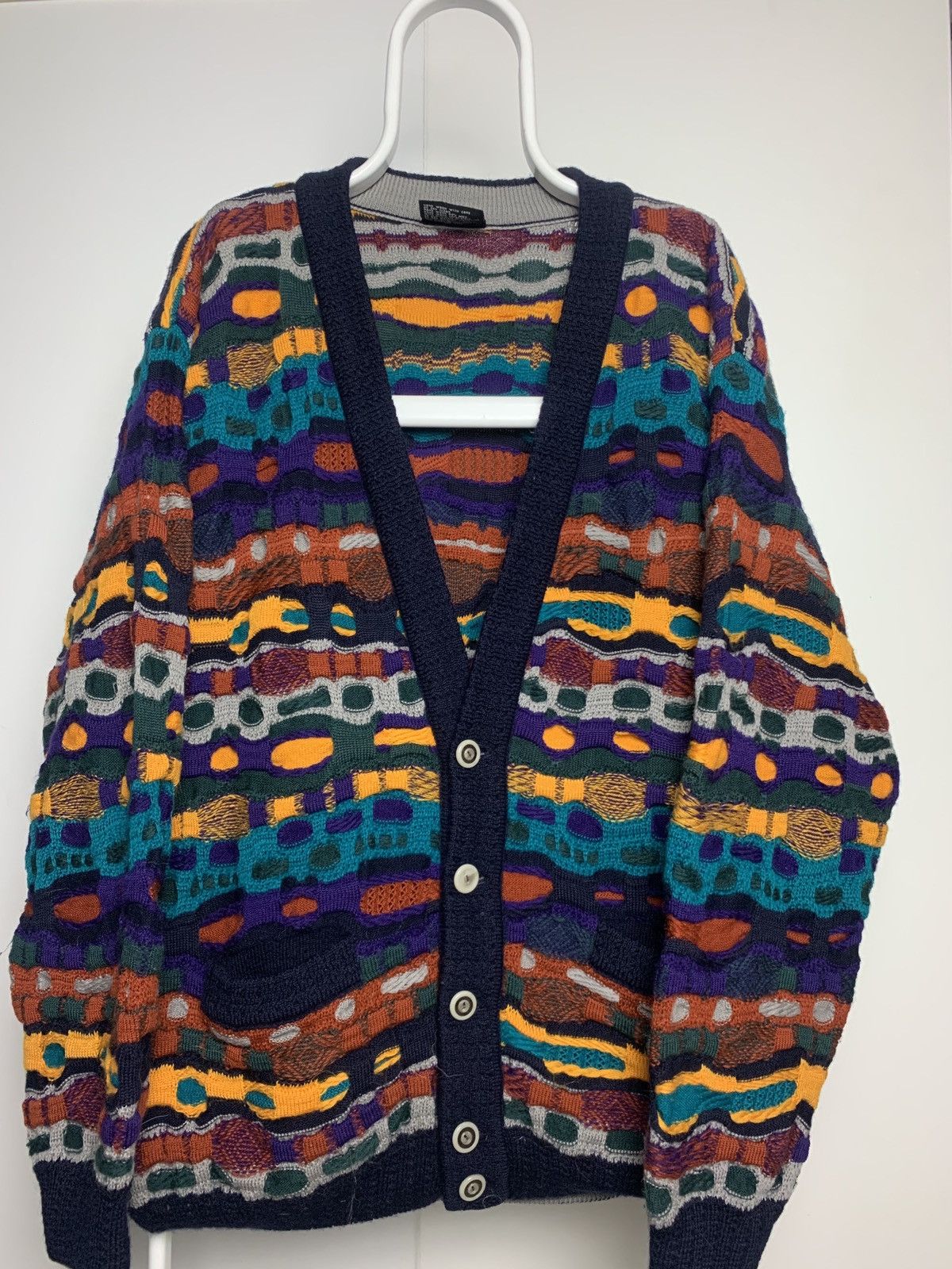 Coogi sweater vintage cardigan multicolor cable knit