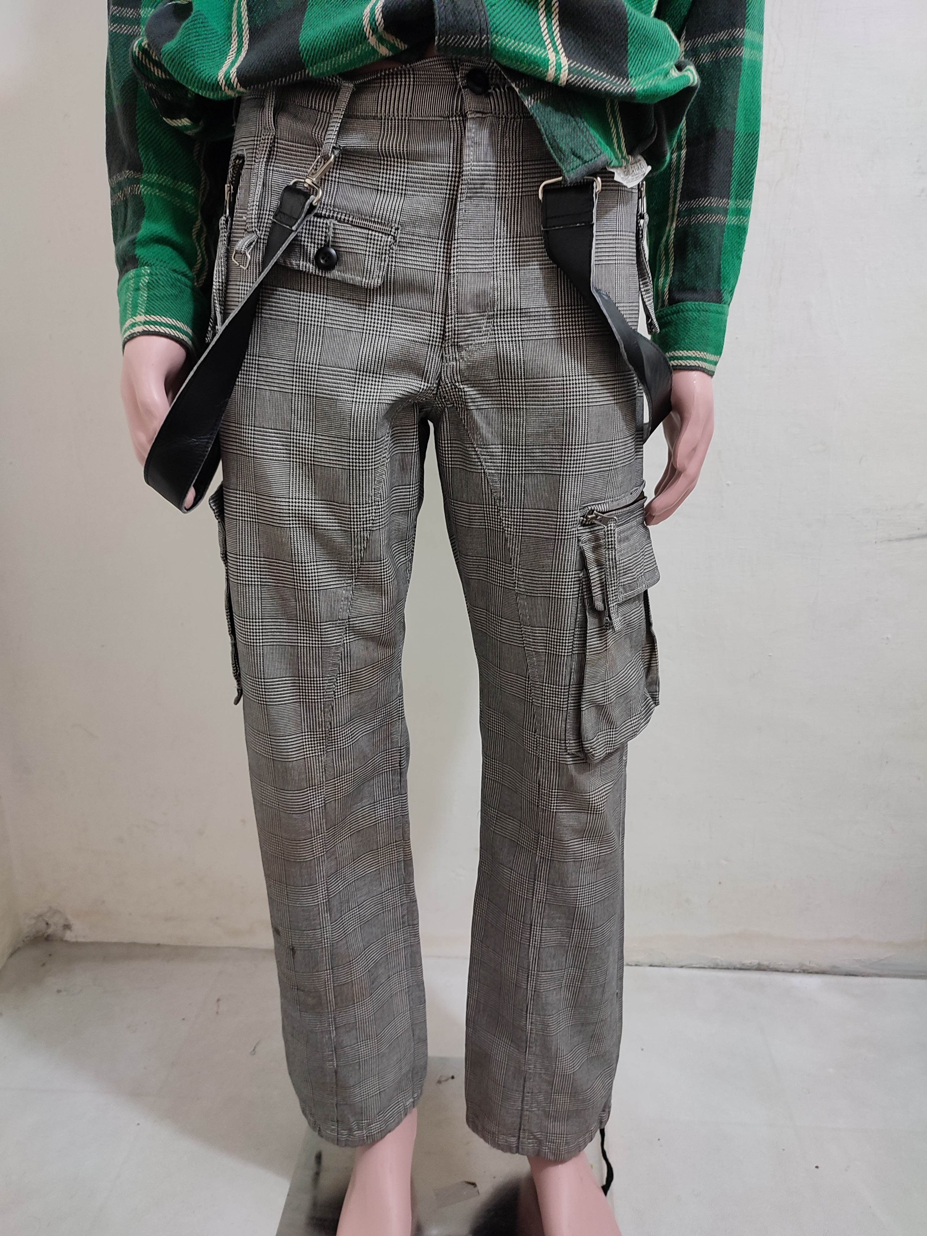 Image of Ppfm Japan Multipocket Cargo Detachable Suspender Pants in Houndstooth, Men's (Size 31)