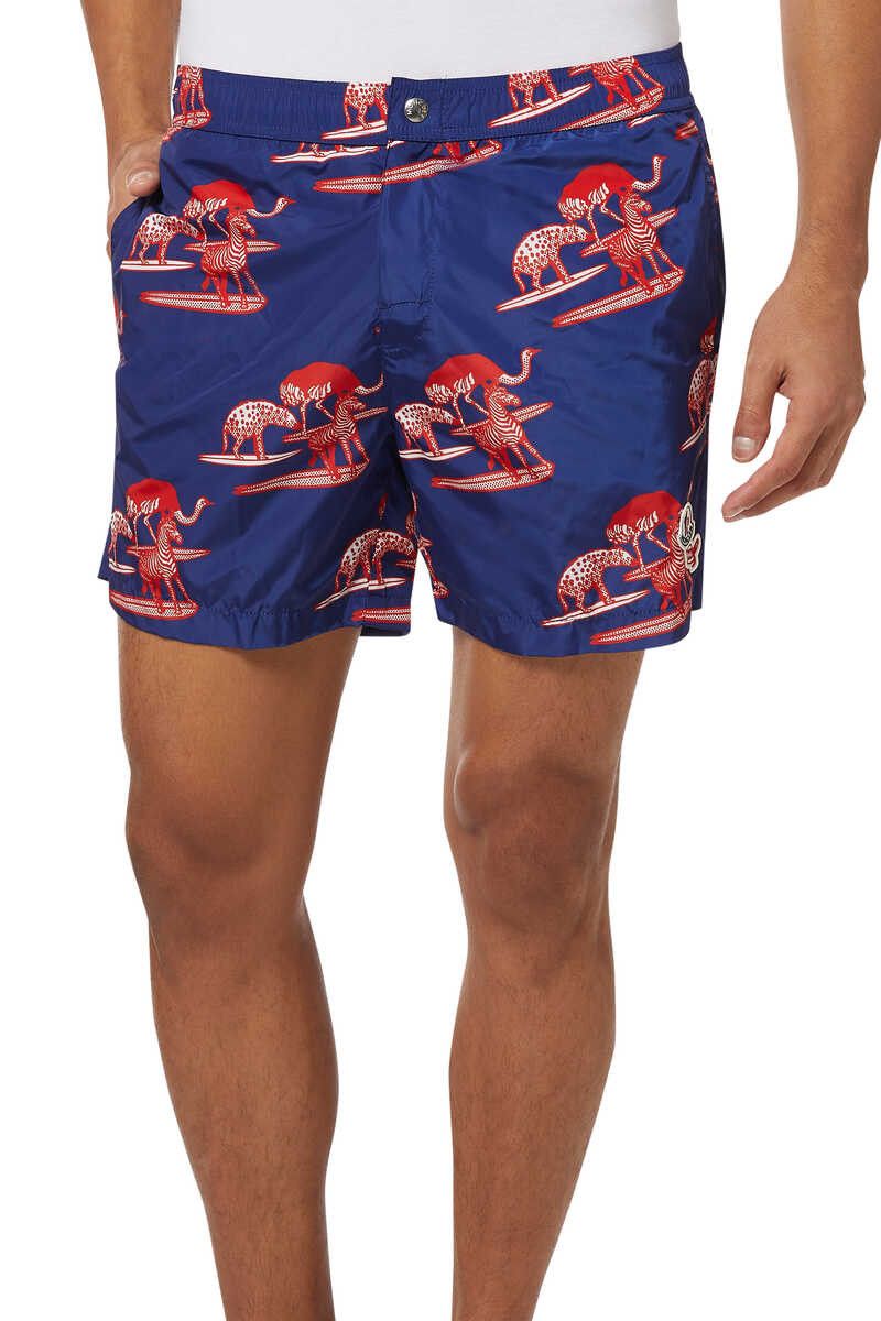 image of Moncler 1952 Zebra Print Swim Shorts in Blue, Men's (Size 30)