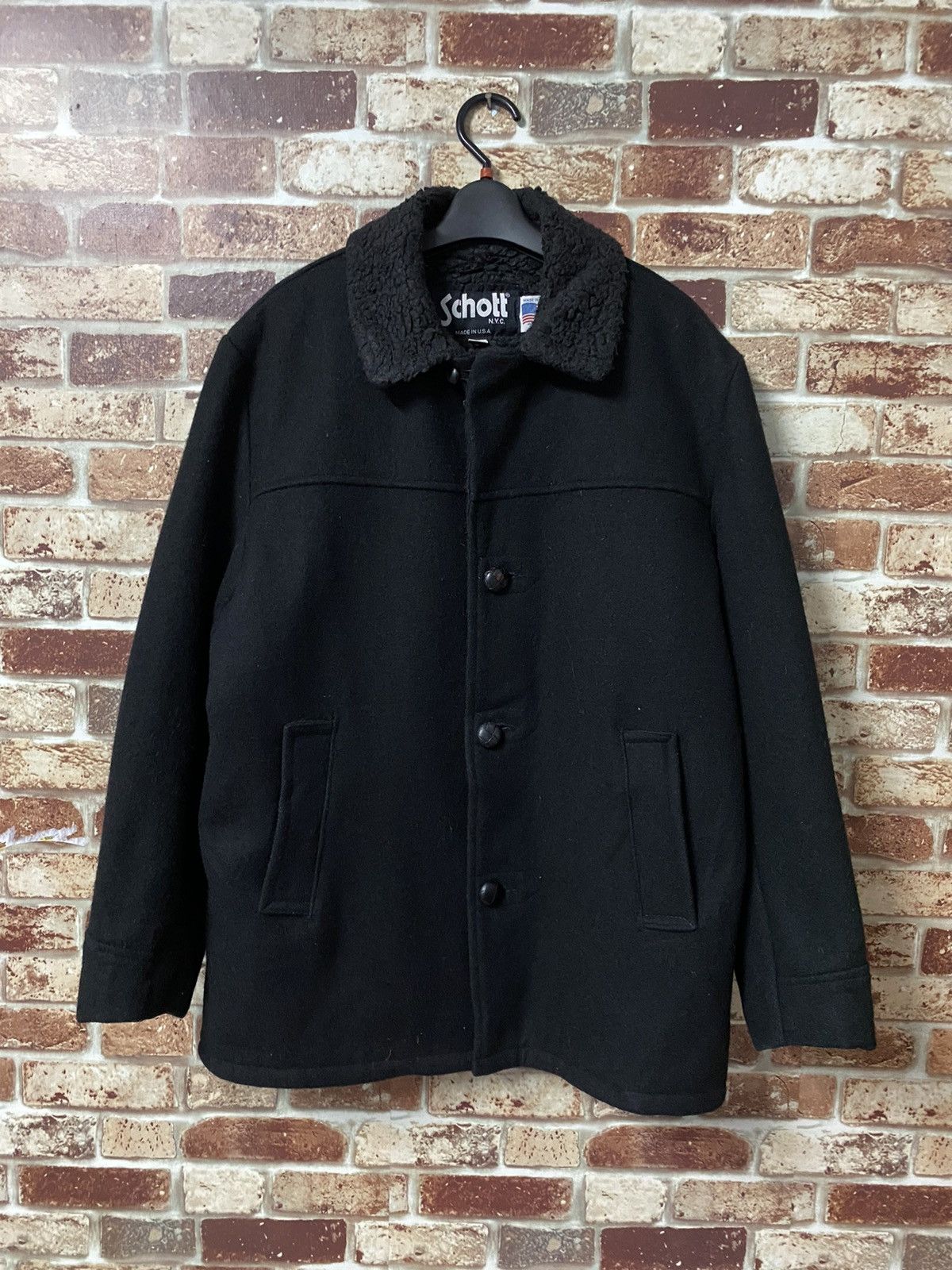 Schott × Vintage VINTAGE SCHOTT SHERPA LINING PEA COAT Size US L / EU 52-54 / 3 - 2 Thumbnail