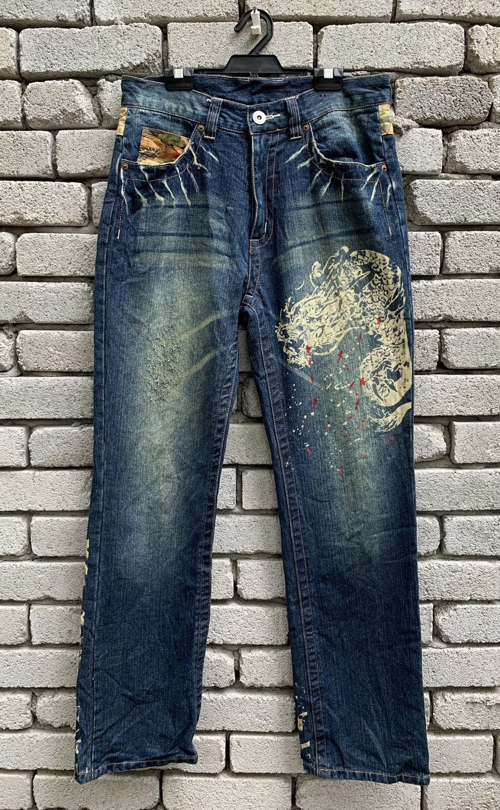 Art Comes First Dragon & Japanese Traditional Denim Pants Size US 31 - 1 Thumbnail