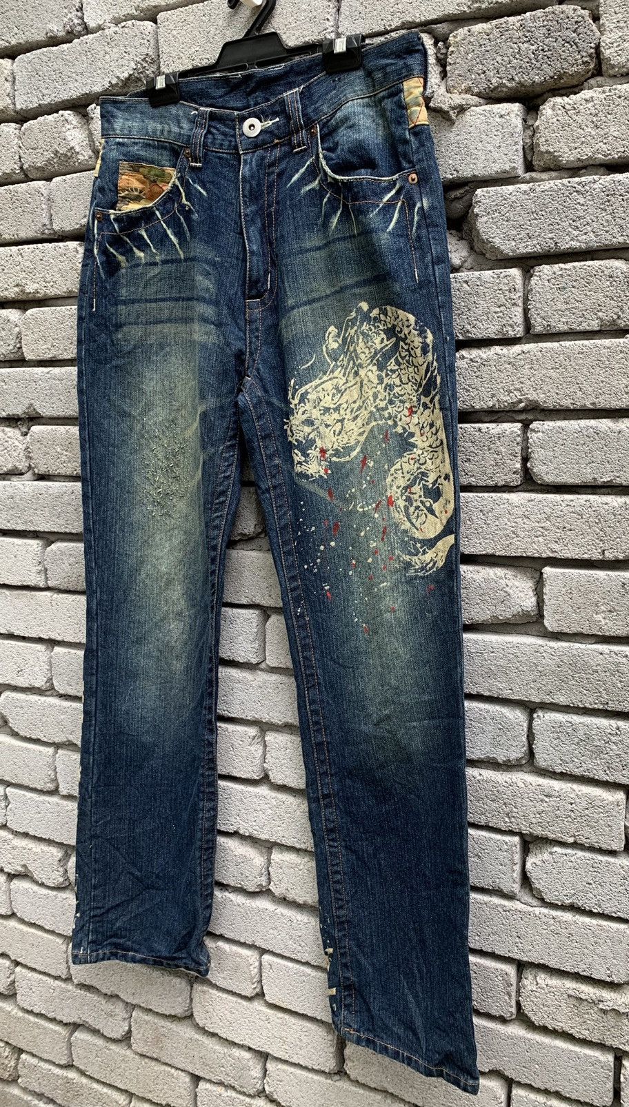 Art Comes First Dragon & Japanese Traditional Denim Pants Size US 31 - 6 Thumbnail