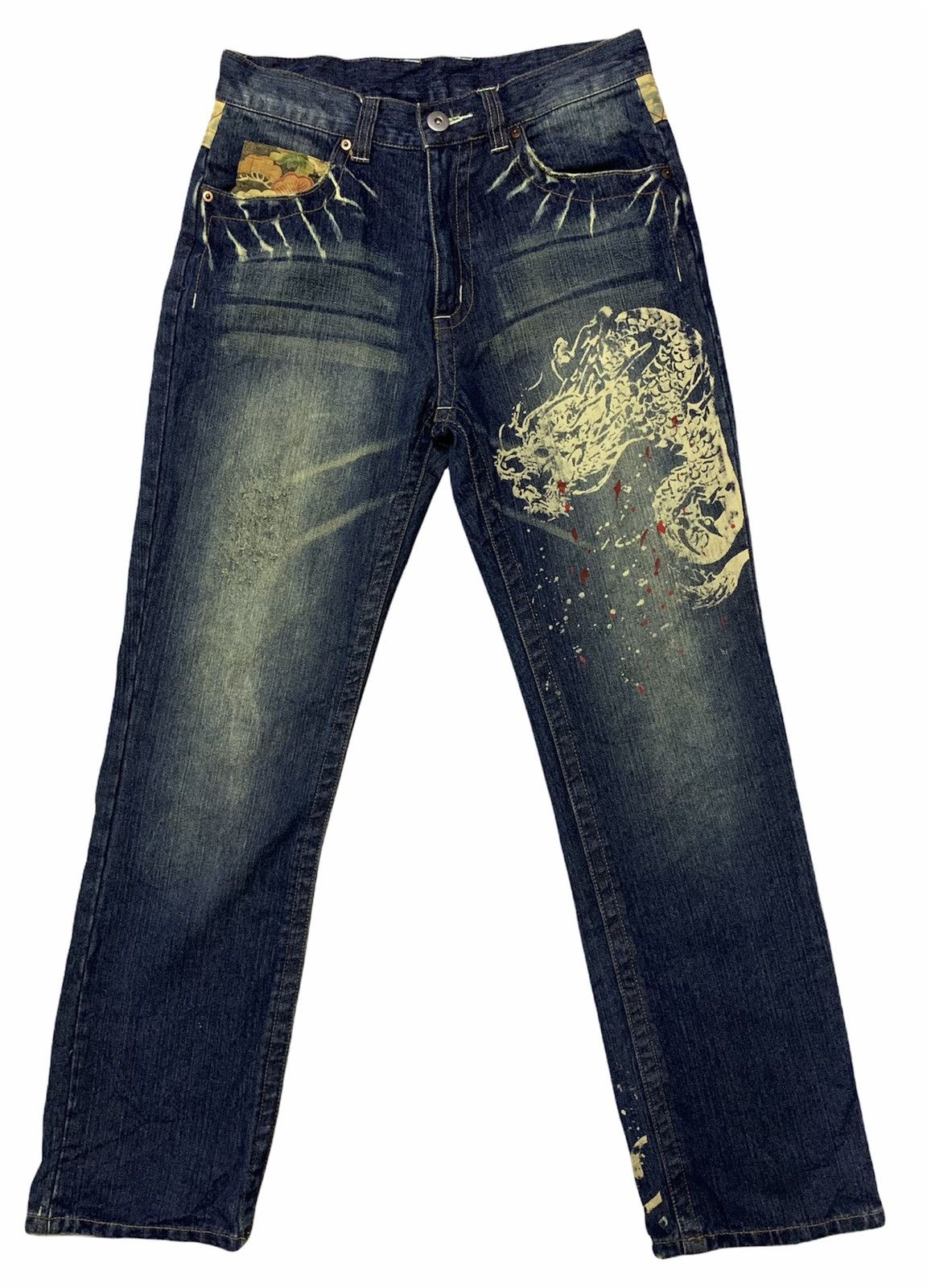 Art Comes First Dragon & Japanese Traditional Denim Pants Size US 31 - 3 Thumbnail