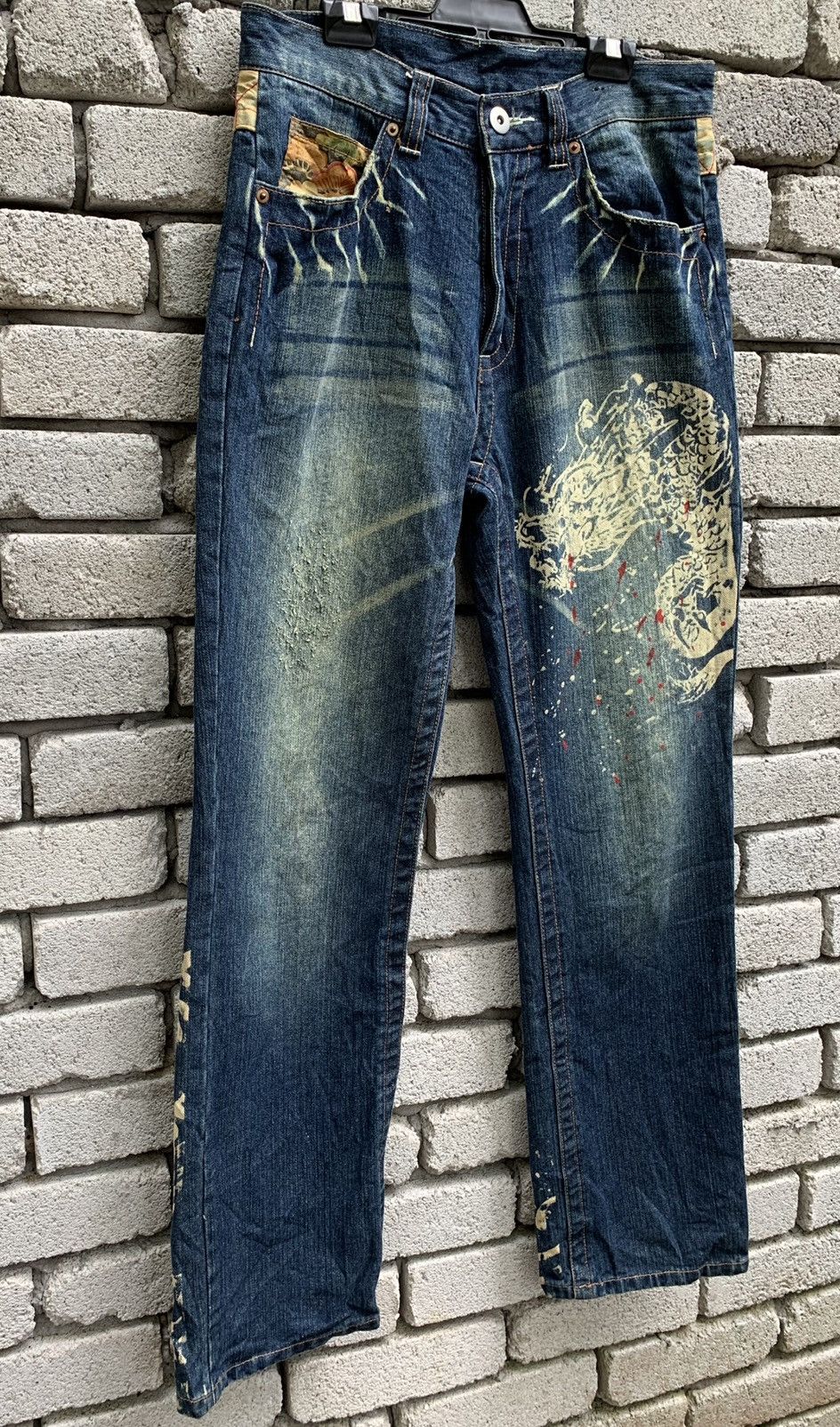 Art Comes First Dragon & Japanese Traditional Denim Pants Size US 31 - 5 Thumbnail