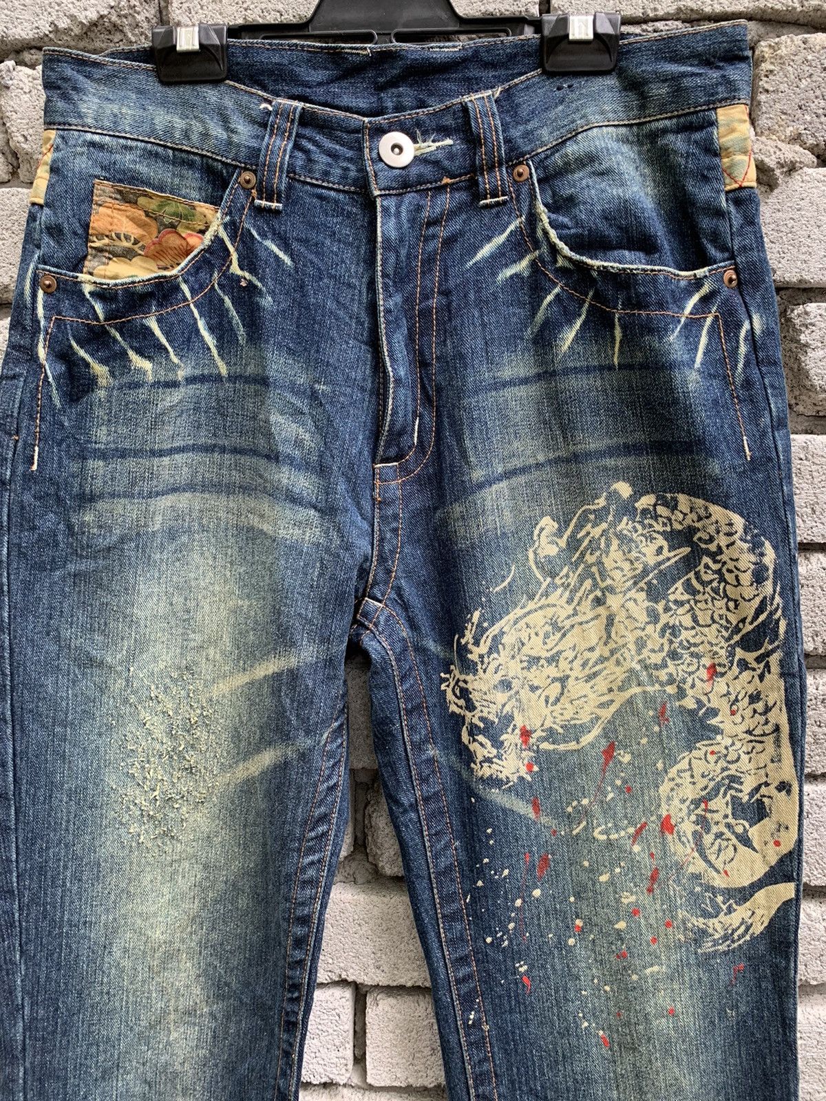 Art Comes First Dragon & Japanese Traditional Denim Pants Size US 31 - 11 Thumbnail