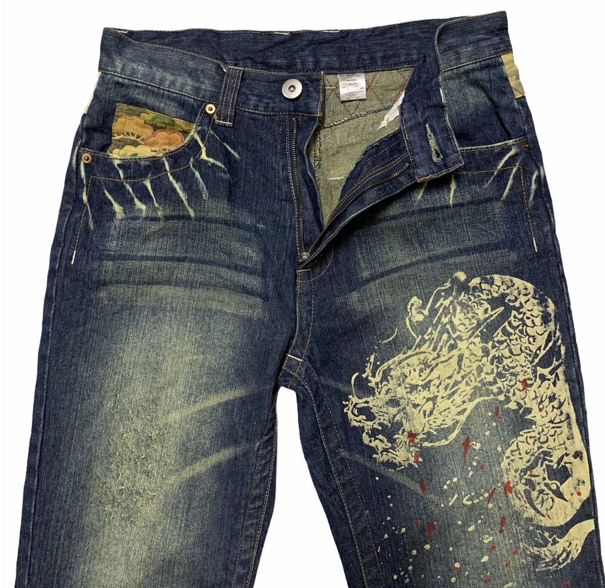 Art Comes First Dragon & Japanese Traditional Denim Pants Size US 31 - 4 Thumbnail