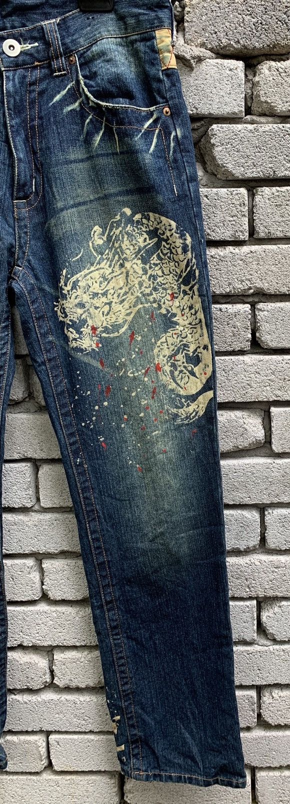 Art Comes First Dragon & Japanese Traditional Denim Pants Size US 31 - 14 Thumbnail