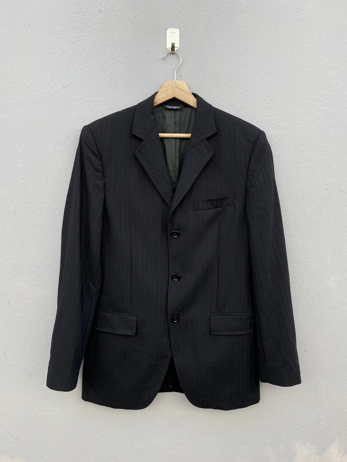 Dolce & Gabbana DOLCE & GABBANA Black Stripes Effect Wool Blended Blazer Size 46R - 1 Thumbnail