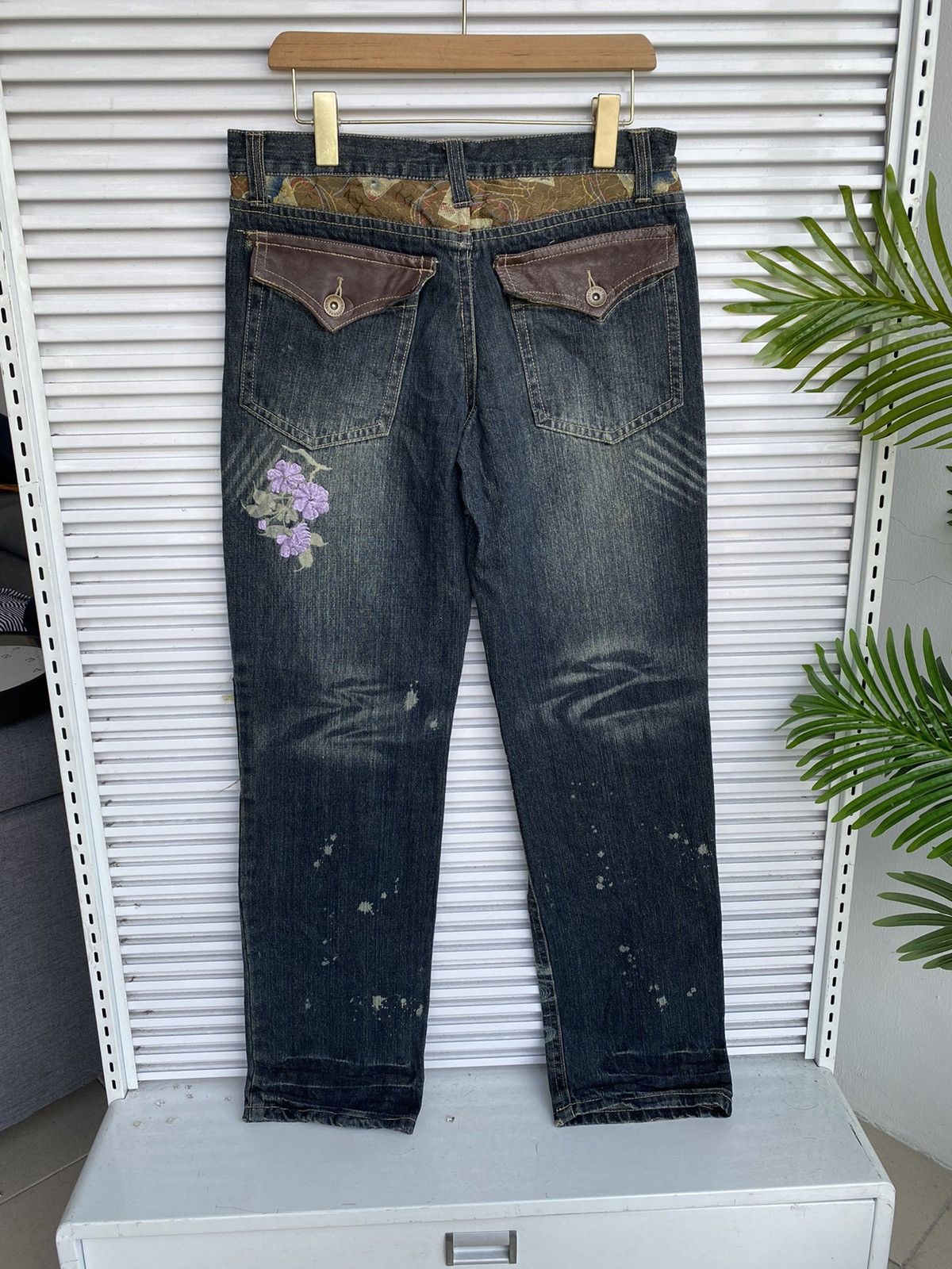 Japanese Brand Vintage Sukajan Floral Embroidered Denim Size US 32 / EU 48 - 6 Thumbnail