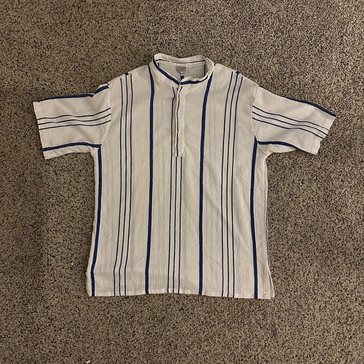 Vintage White and Blue Striped Linen Long Sleeve Size US XL / EU 56 / 4 - 1 Thumbnail