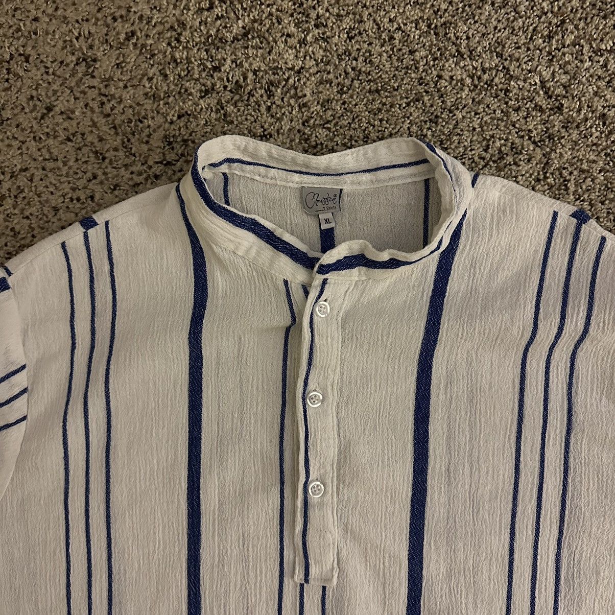 Vintage White and Blue Striped Linen Long Sleeve Size US XL / EU 56 / 4 - 4 Thumbnail