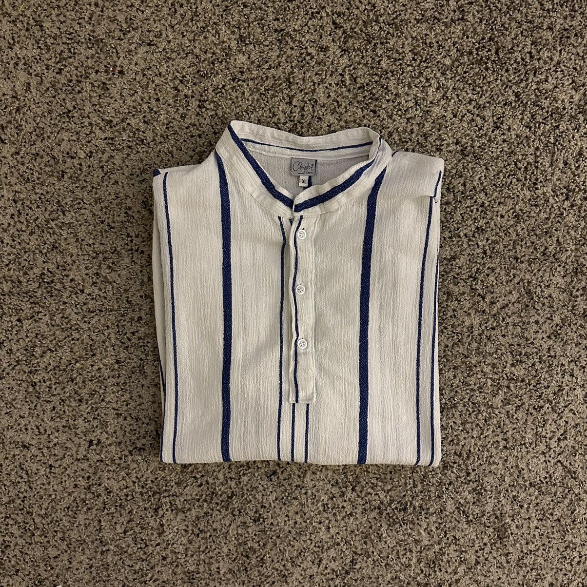 Vintage White and Blue Striped Linen Long Sleeve Size US XL / EU 56 / 4 - 7 Thumbnail
