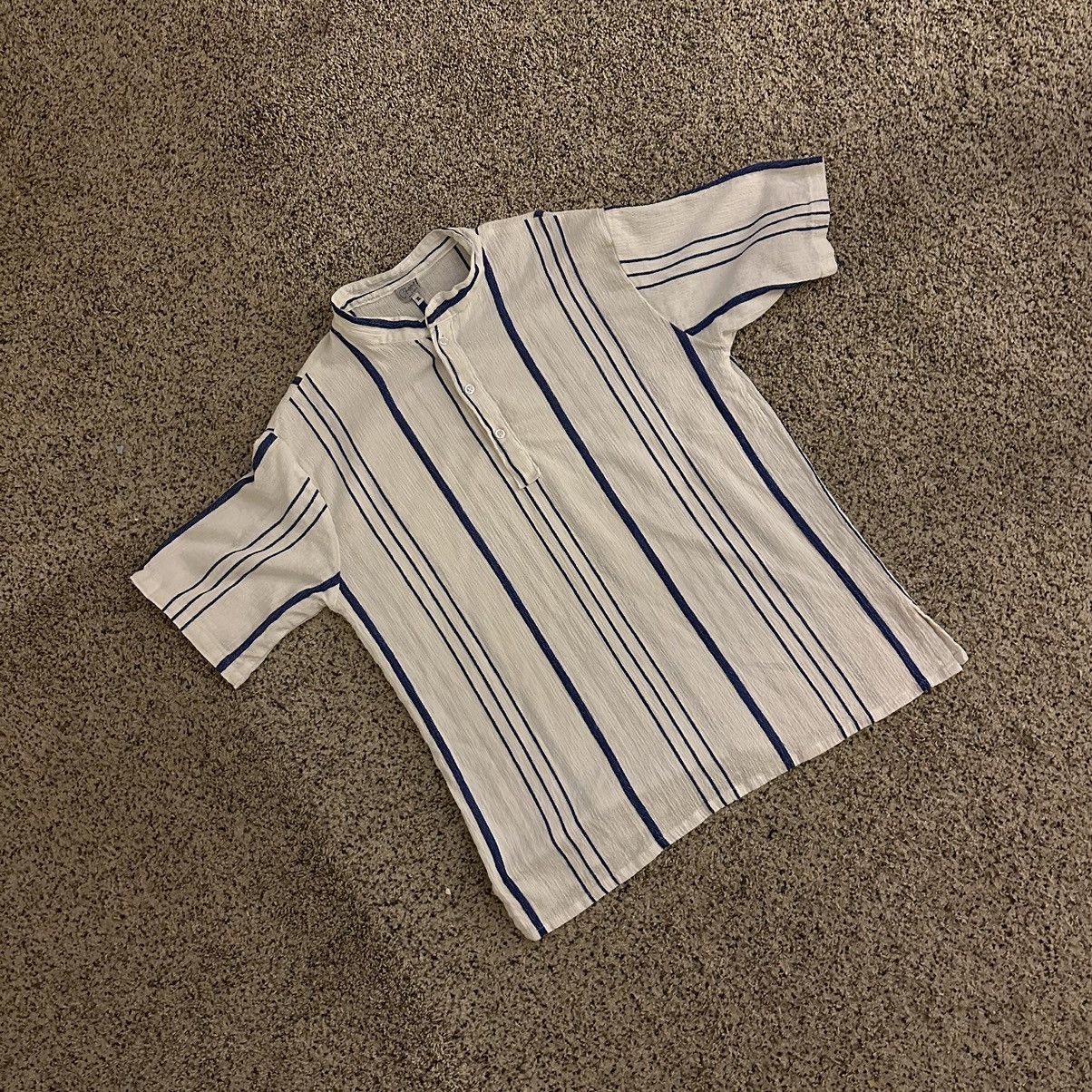 Vintage White and Blue Striped Linen Long Sleeve Size US XL / EU 56 / 4 - 2 Thumbnail