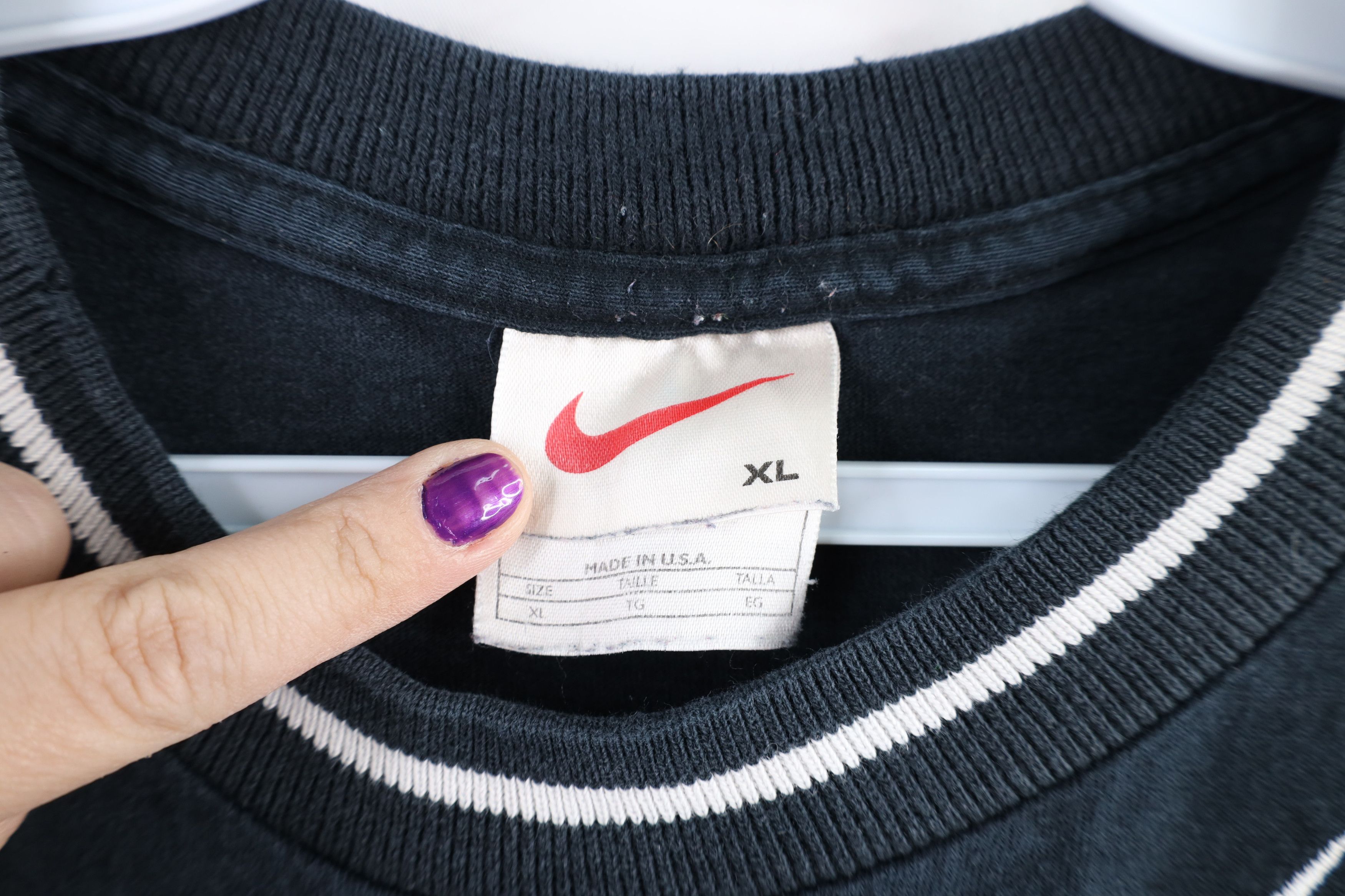 Nike × Vintage Vintage 90s Nike Scott Mini Swoosh Ringer T-Shirt Black USA Size US XXL / EU 58 / 5 - 7 Thumbnail