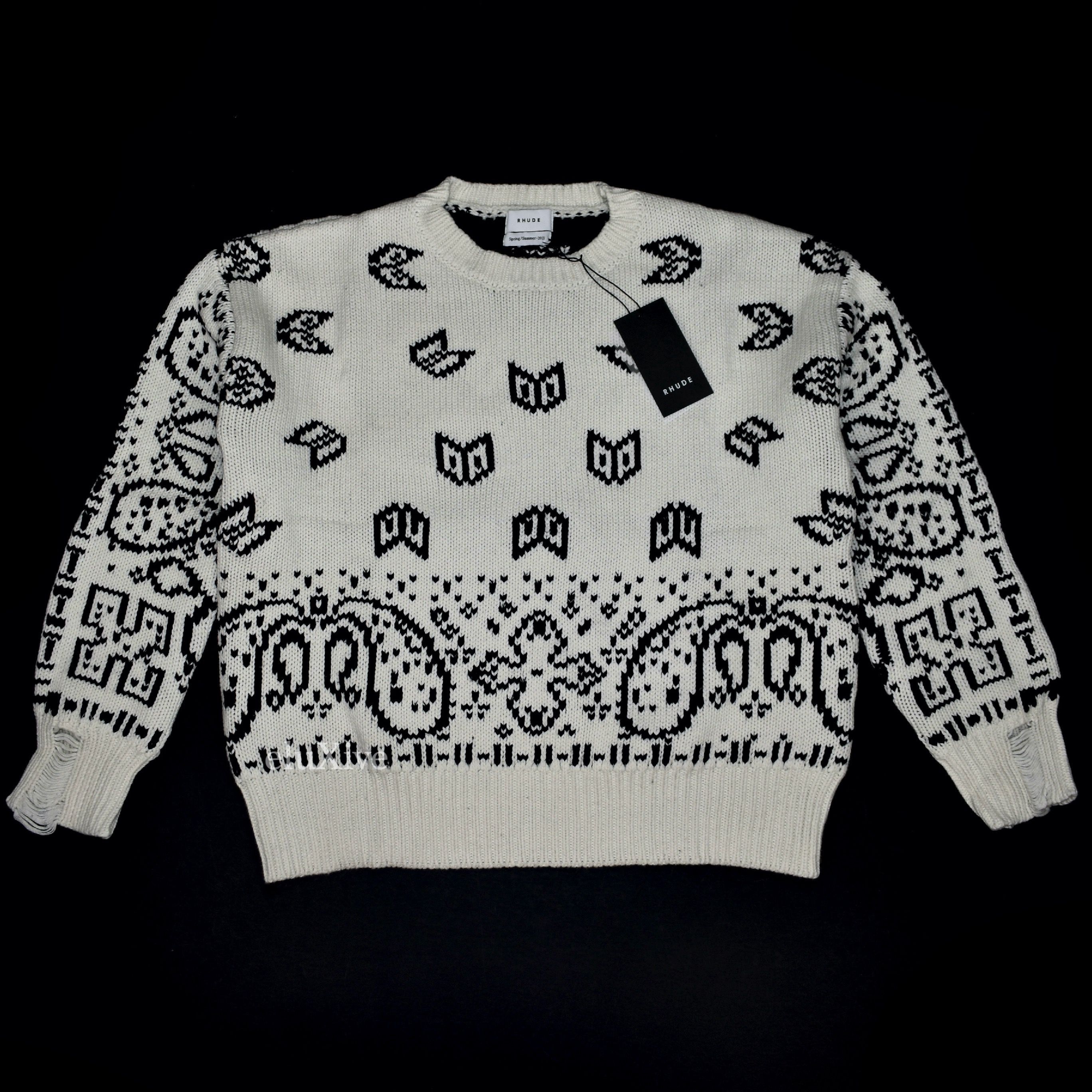 Rhude Cream Double Knit Cotton Cashmere Bandana Sweater