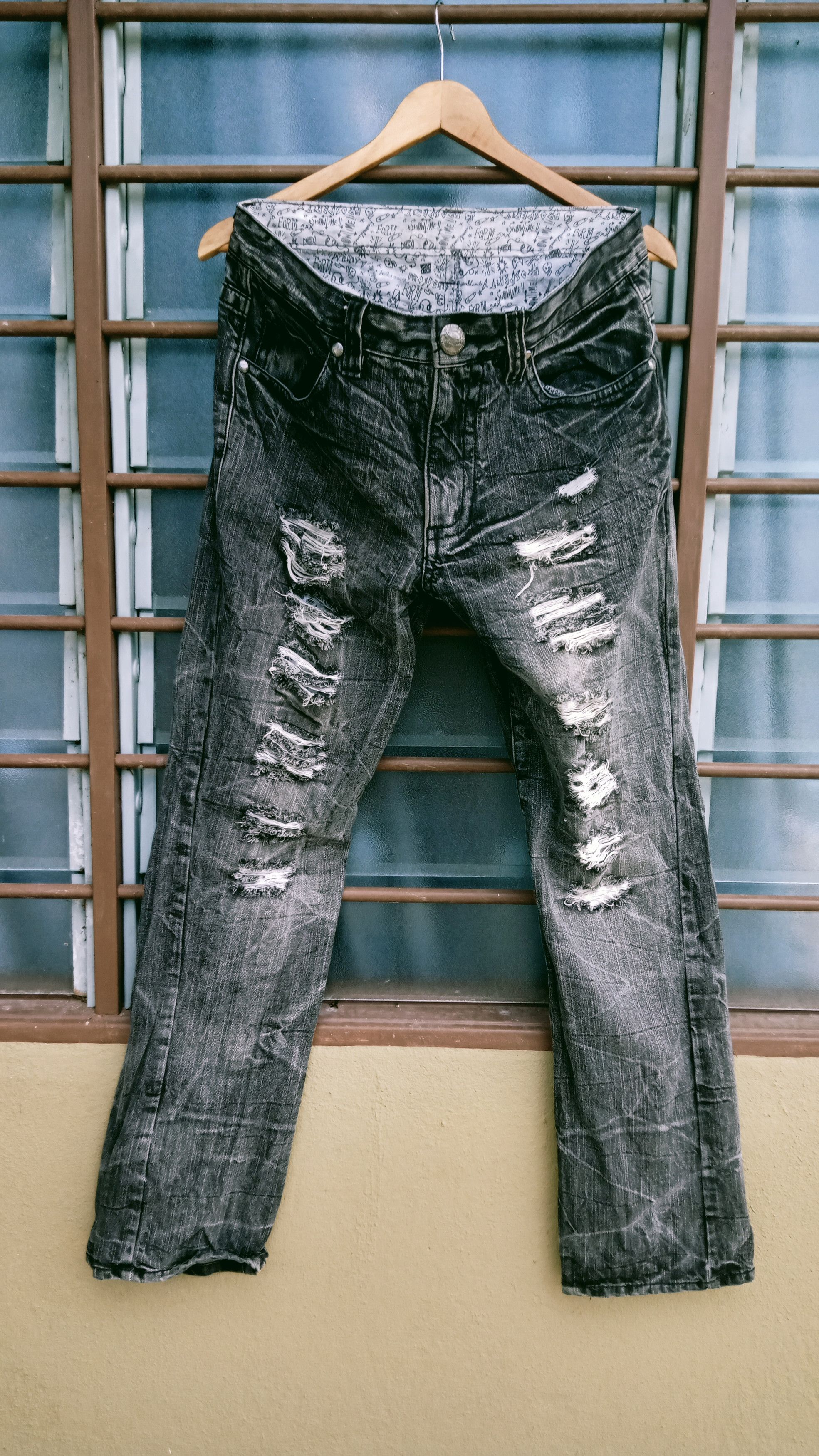 image of Distressed Denim Ripped Assured Joy Flared Jeans in Black, Men's (Size 32)