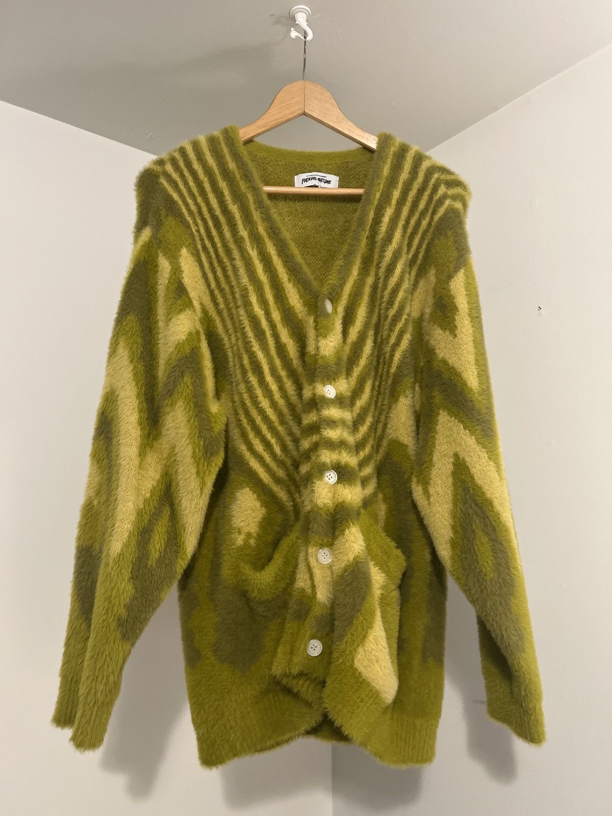 image of Fucking Awesome Acid Moss Green Mohair Cardigan, Men's (Size Medium)
