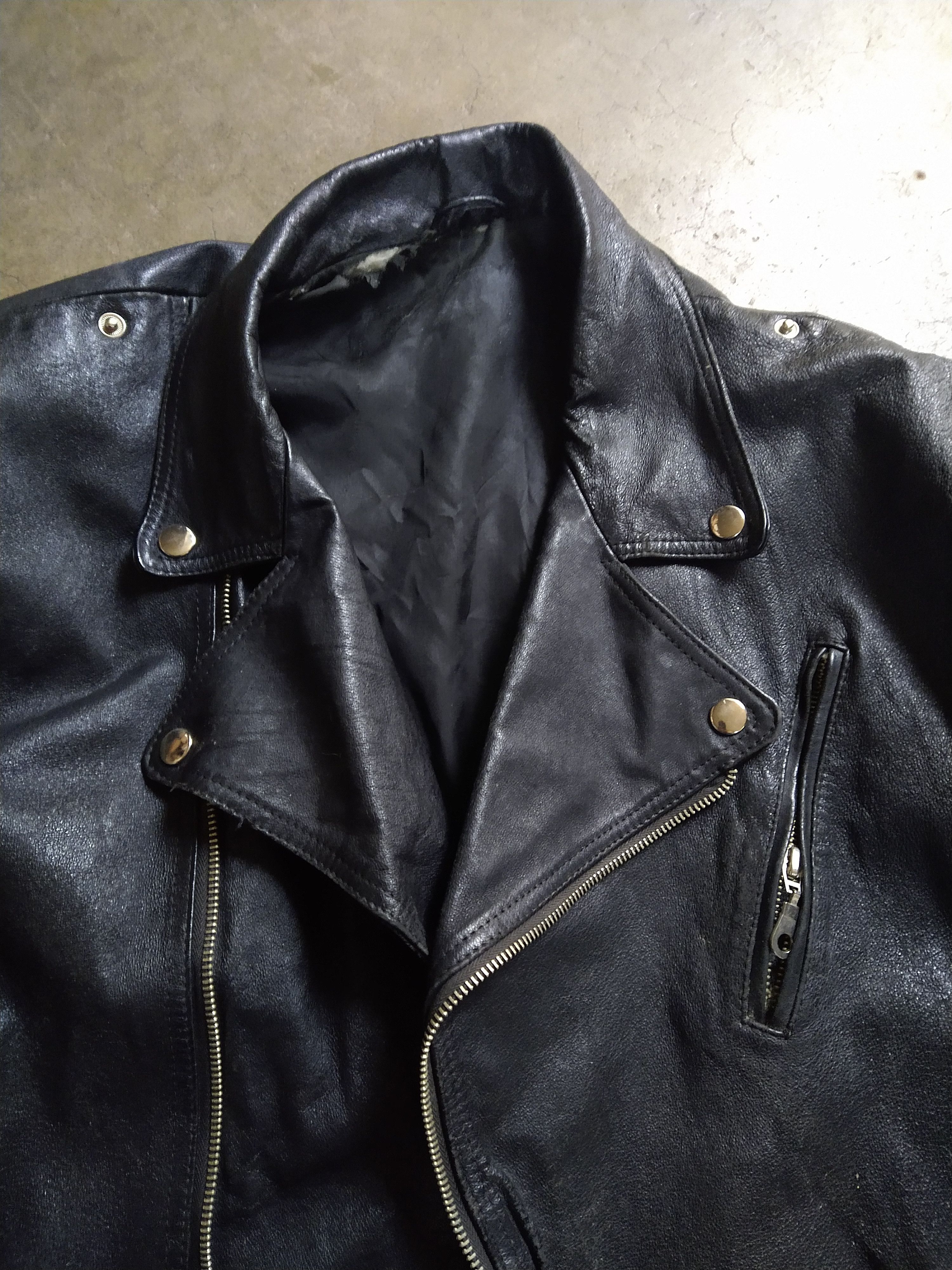 Genuine Leather Vintage Leather Motorcycle Jacket Biker Large Black Zip FLAW Size US L / EU 52-54 / 3 - 2 Thumbnail