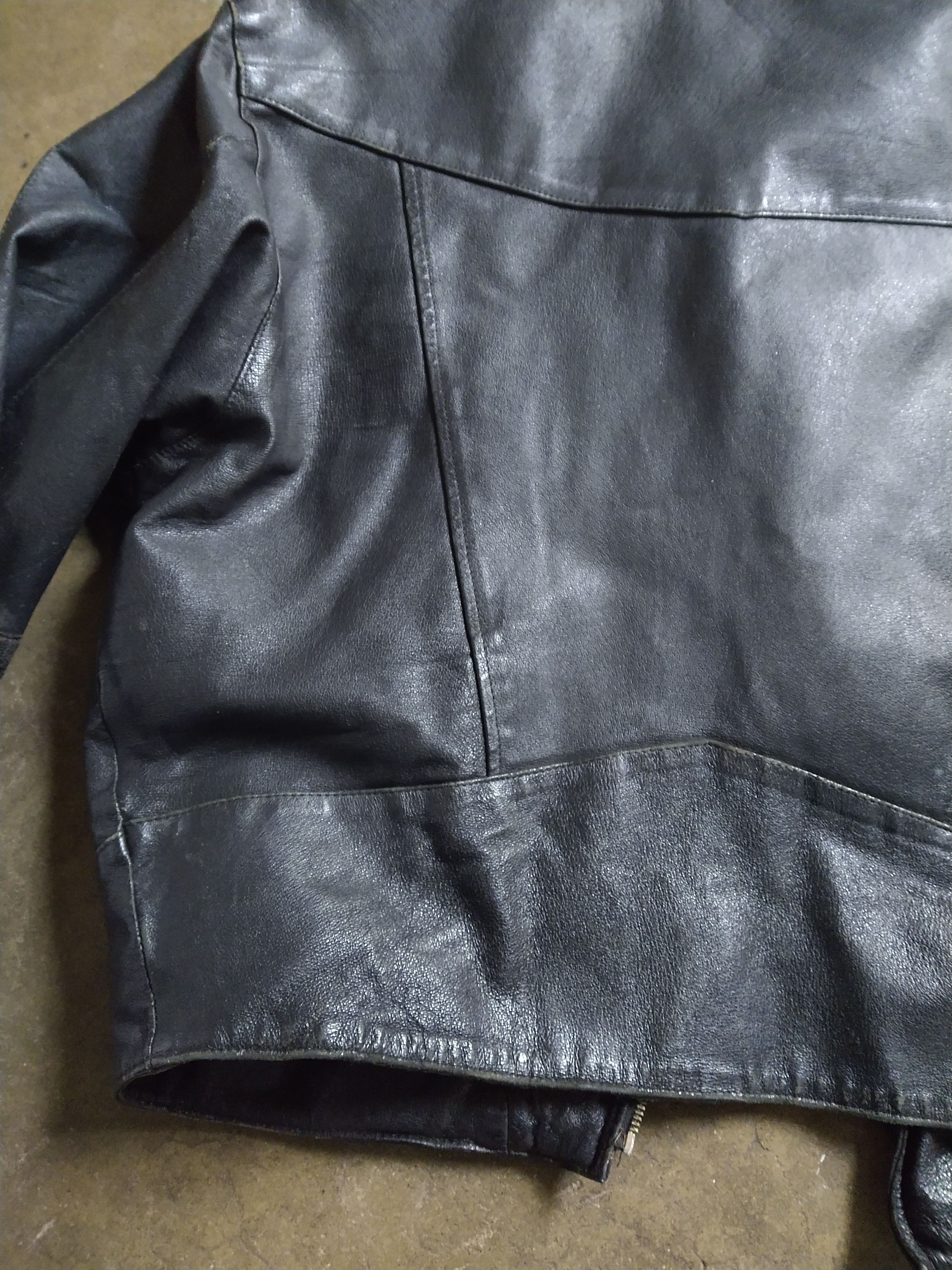 Genuine Leather Vintage Leather Motorcycle Jacket Biker Large Black Zip FLAW Size US L / EU 52-54 / 3 - 15 Thumbnail