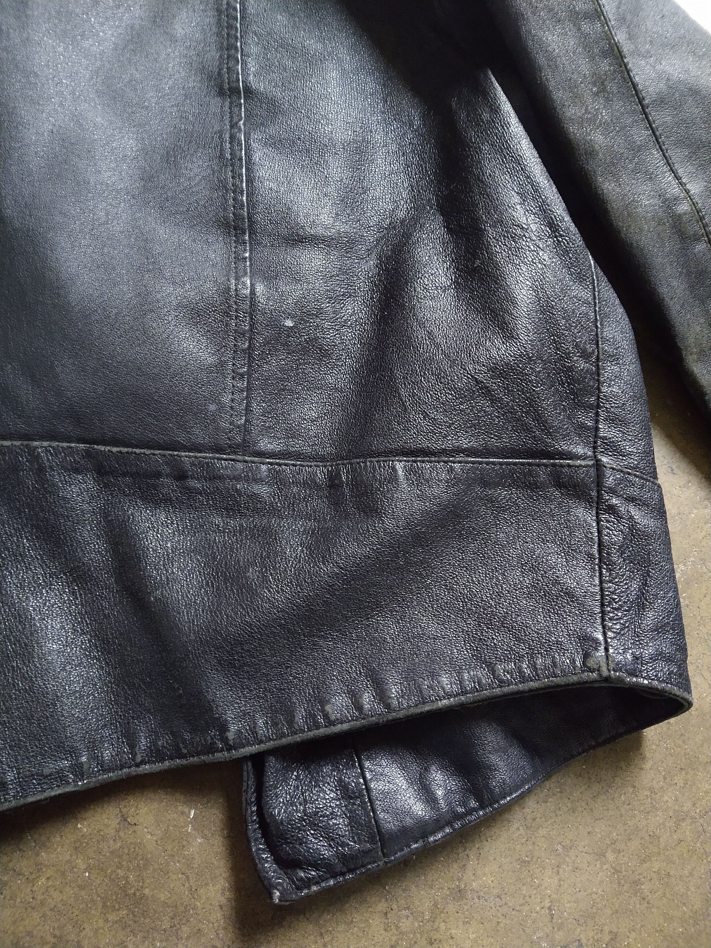 Genuine Leather Vintage Leather Motorcycle Jacket Biker Large Black Zip FLAW Size US L / EU 52-54 / 3 - 14 Thumbnail