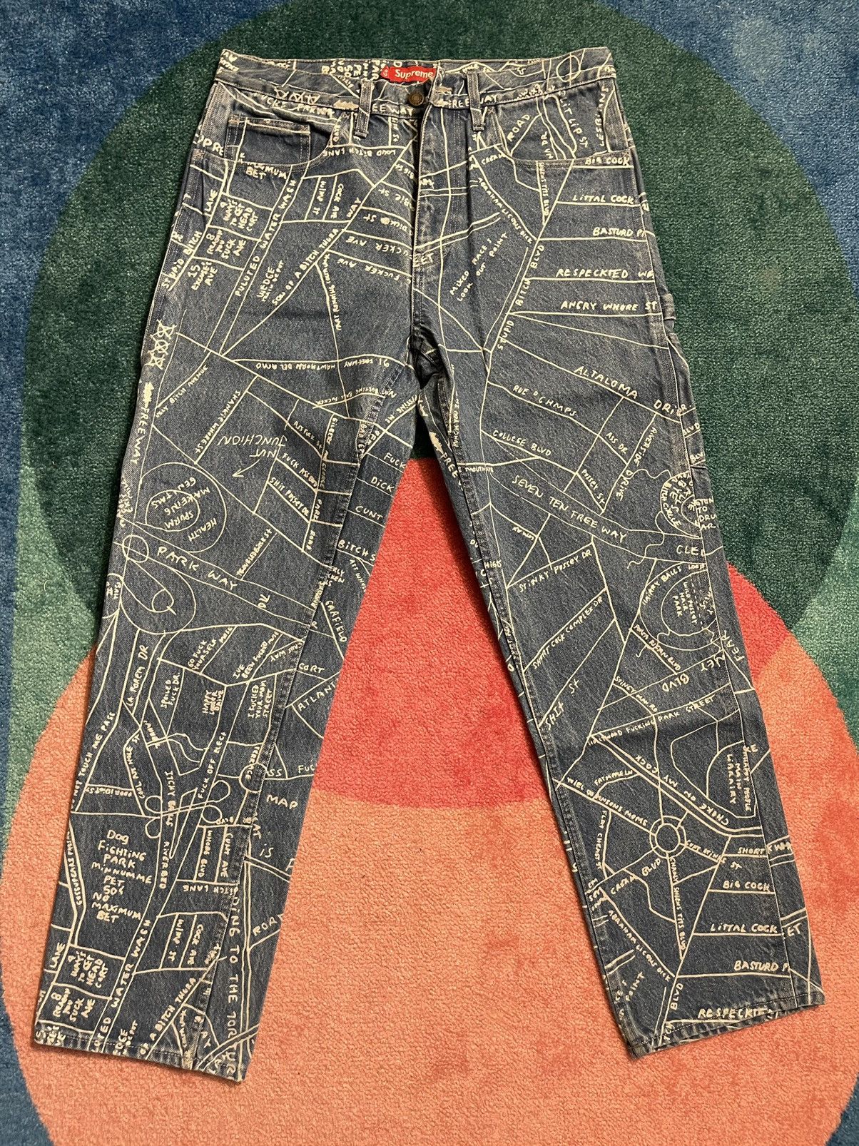 Pre-owned Gonz Map Denim Painter Pant In Blue