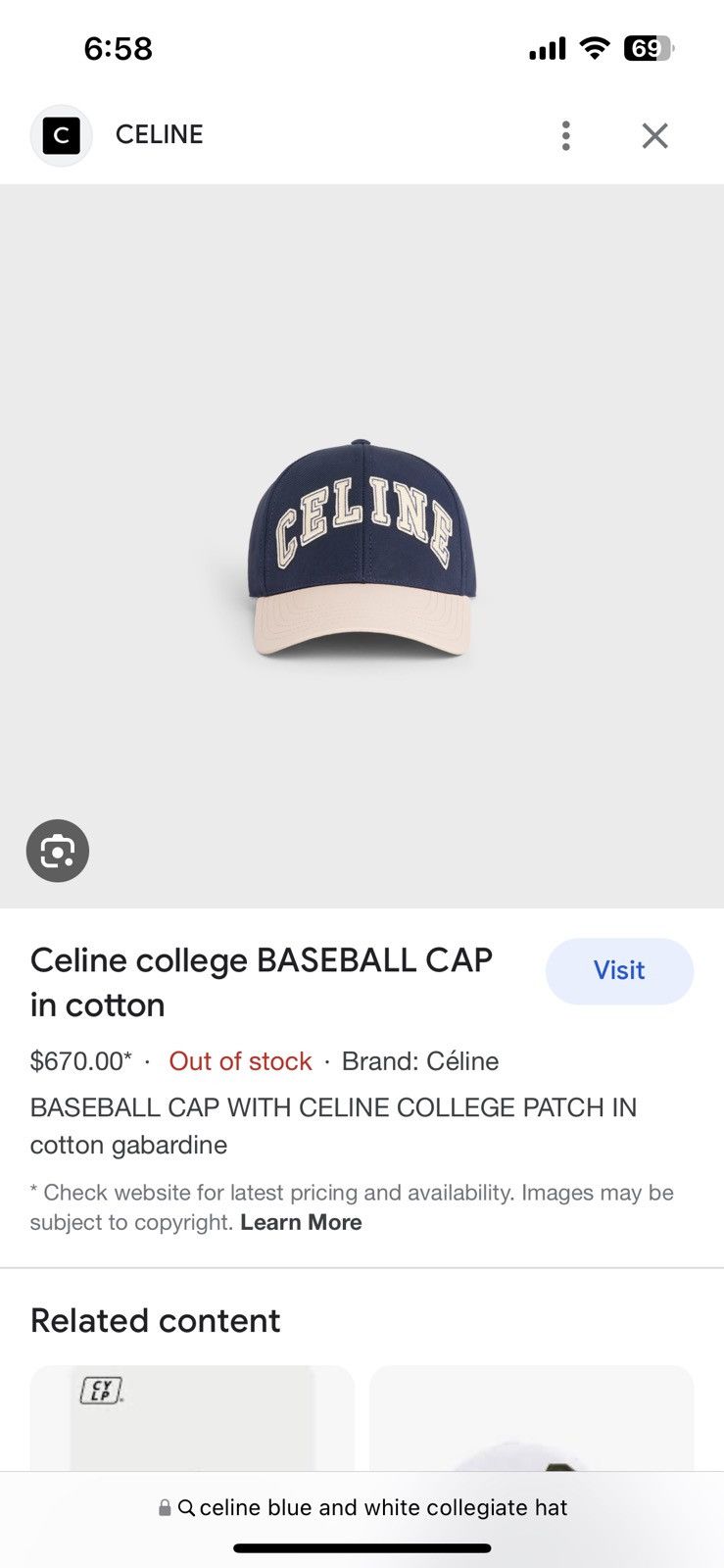 Celine Celine By Hedi Slimane SS23 Made in France Hat Size ONE SIZE - 1 Thumbnail
