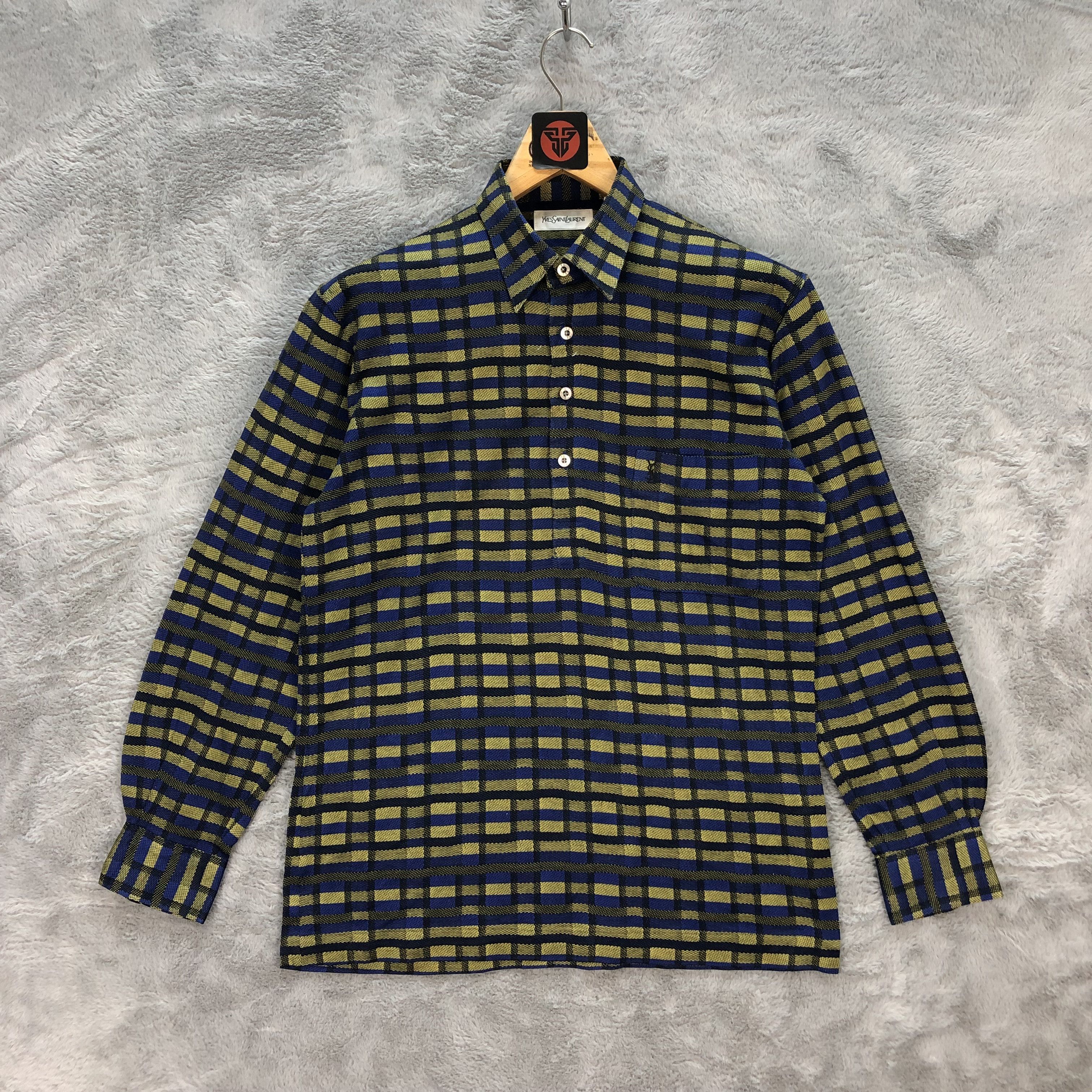 Yves Saint Laurent VINTAGE YSL CHECKED LONG SLEEVE POLO SHIRT #6336-63 Size US M / EU 48-50 / 2 - 1 Thumbnail
