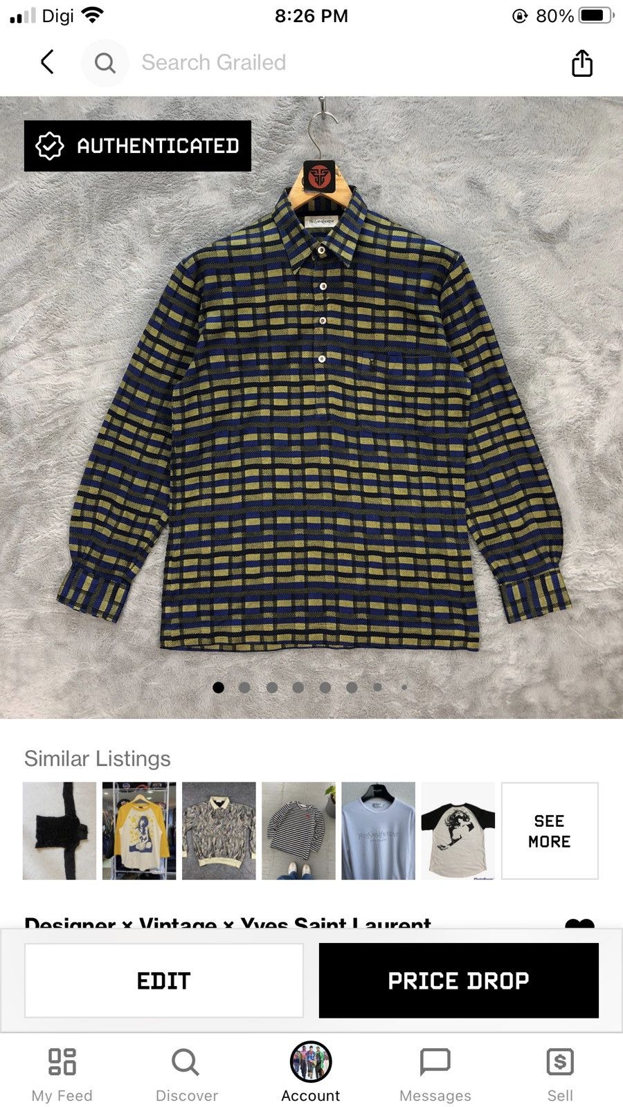 Yves Saint Laurent VINTAGE YSL CHECKED LONG SLEEVE POLO SHIRT #6336-63 Size US M / EU 48-50 / 2 - 13 Thumbnail