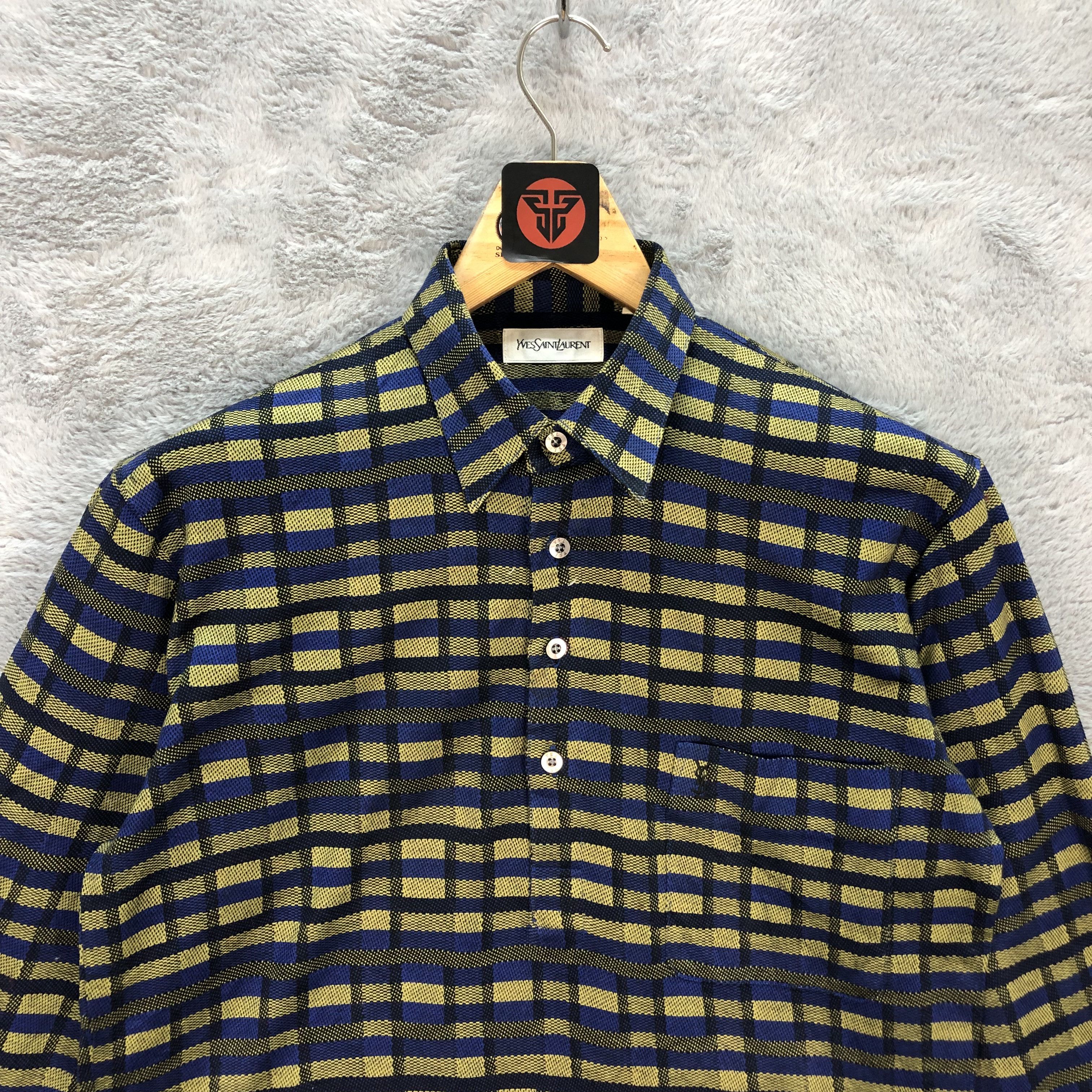 Yves Saint Laurent VINTAGE YSL CHECKED LONG SLEEVE POLO SHIRT #6336-63 Size US M / EU 48-50 / 2 - 2 Thumbnail