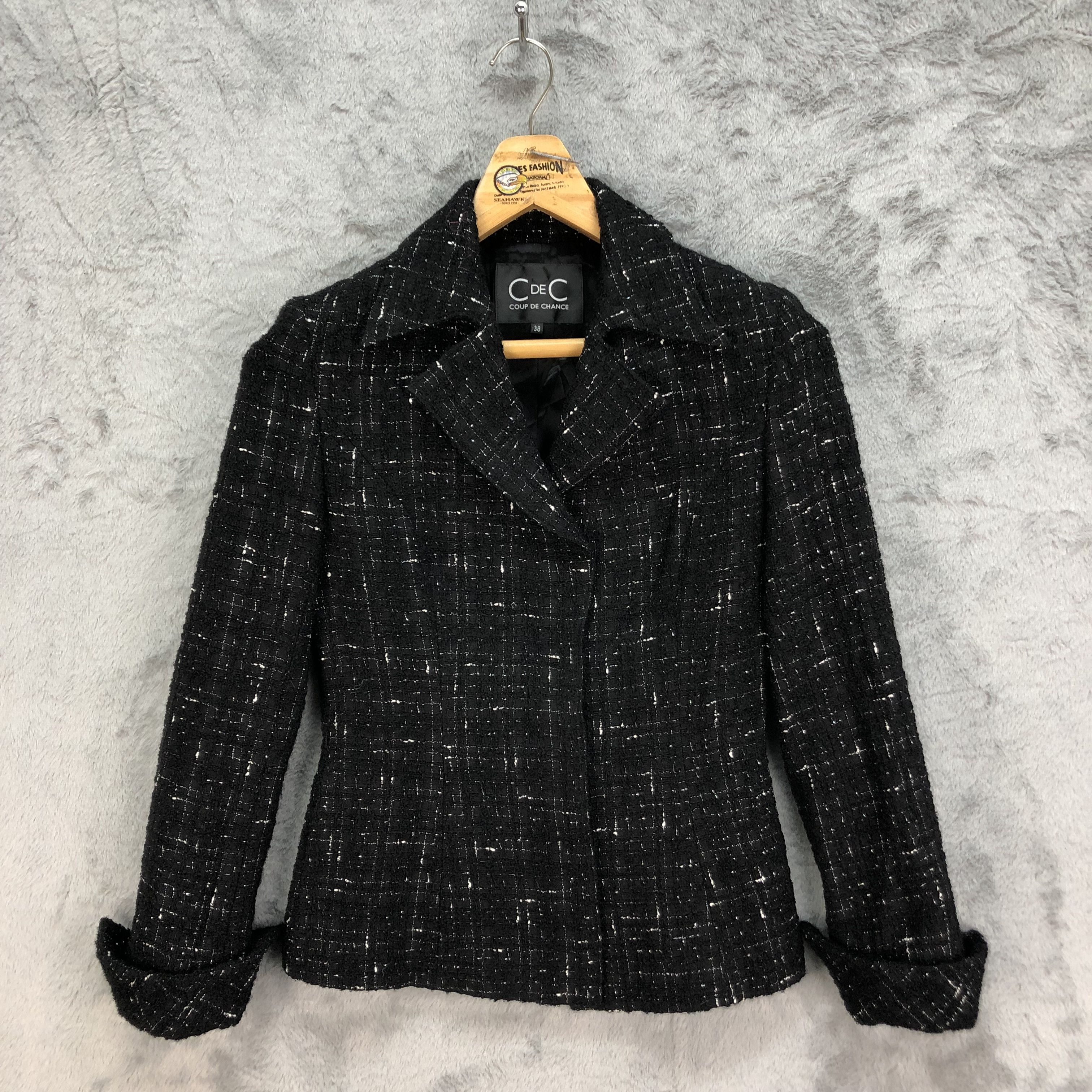 Japanese Brand COUP DE CHANCE BLACK TWEED JACKET FASHION STYLE #5027-34 Size S / US 4 / IT 40 - 1 Thumbnail