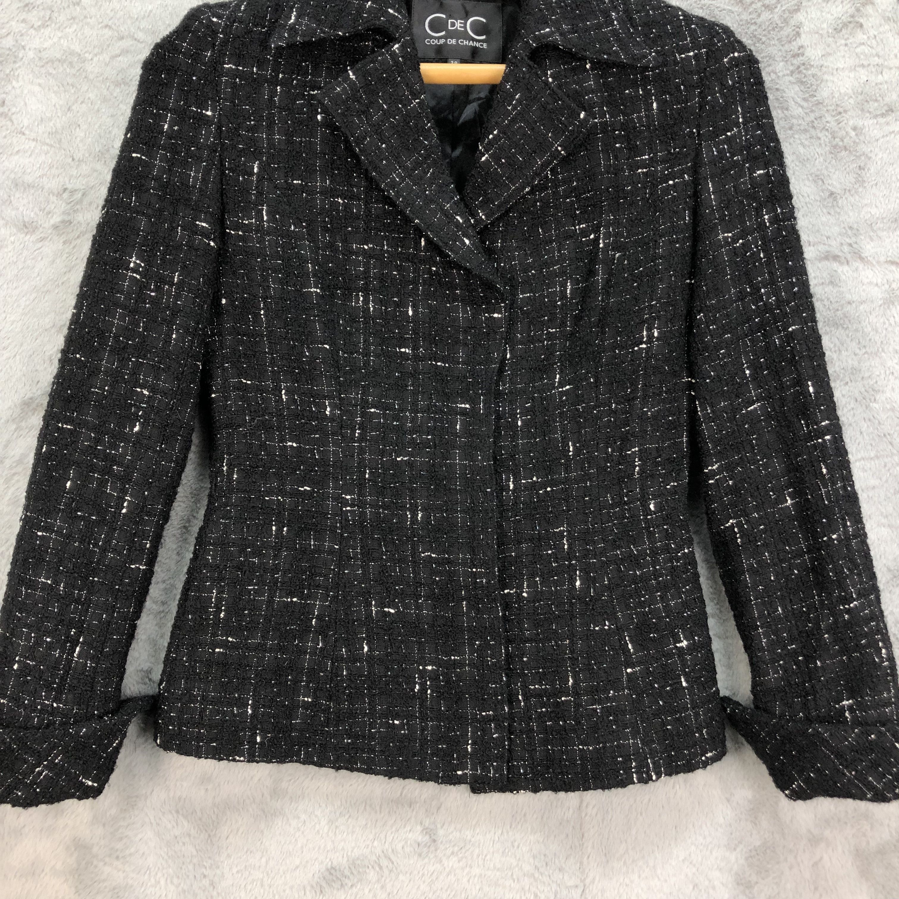 Japanese Brand COUP DE CHANCE BLACK TWEED JACKET FASHION STYLE #5027-34 Size S / US 4 / IT 40 - 3 Thumbnail