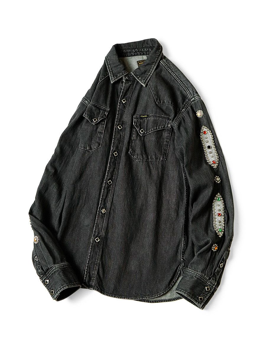 Image of Kapital 8Oz Black Denim Studs Remake Western Shirt, Men's (Size 2XL)